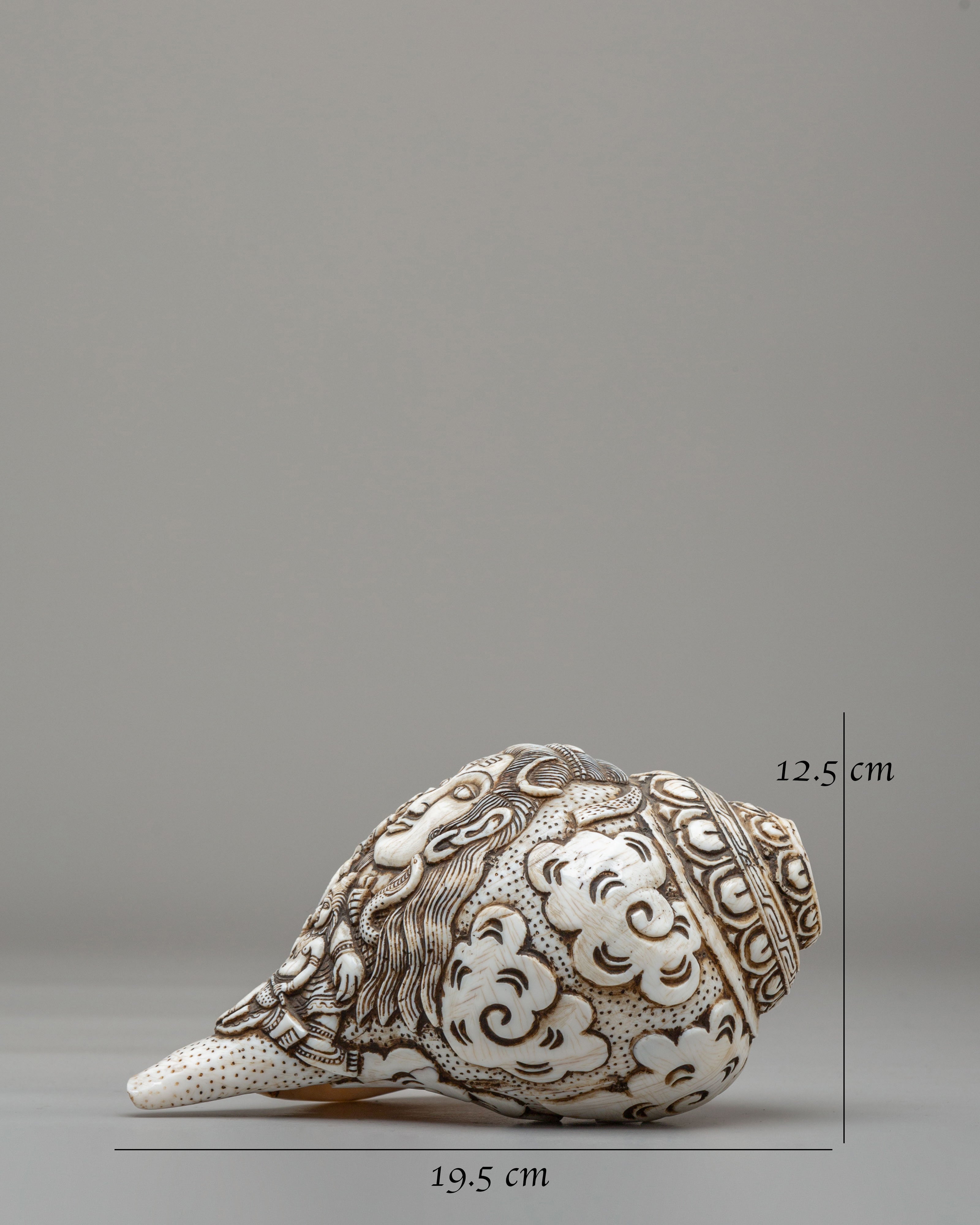 Shiva Family Carved Conch | Hand Carved Lord Shiva Family Artwork