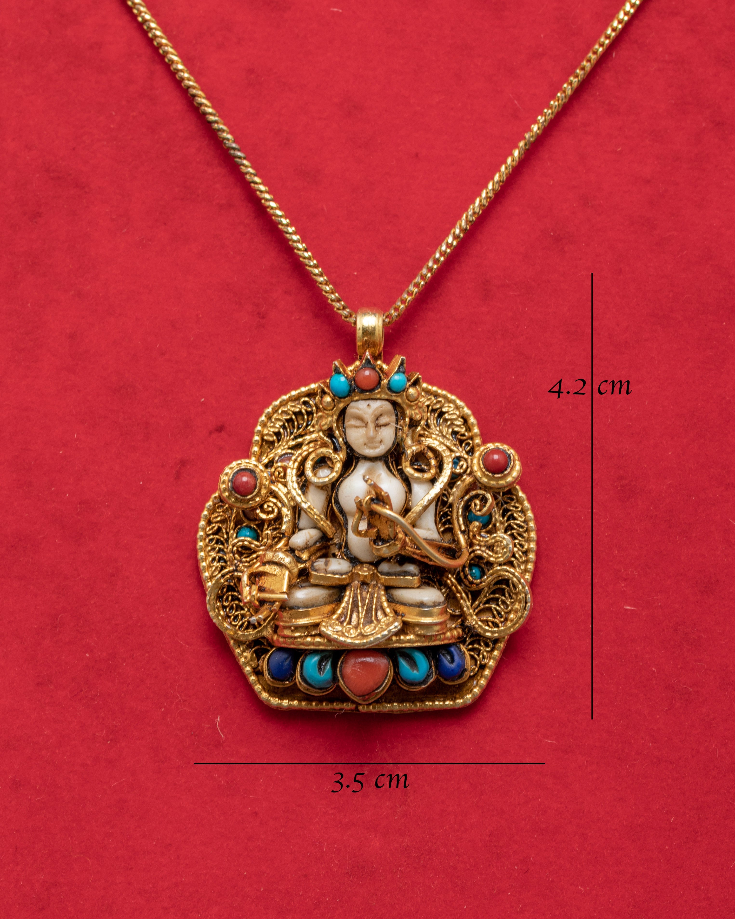 Sacred White Tara Pendant | Gold-Plated Tibetan Healing Amulet