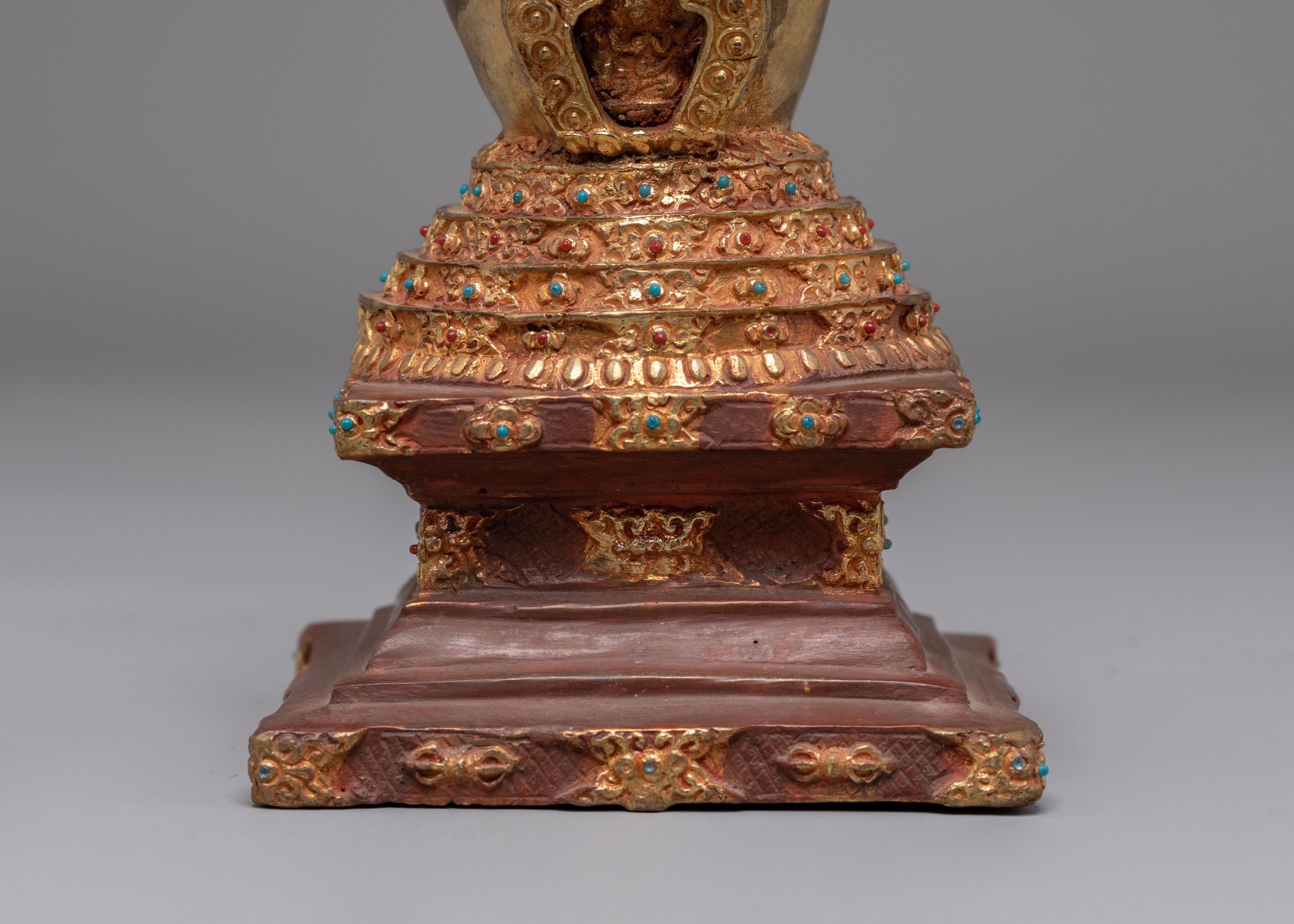 Handcrafted Tibetan Copper Stupa | Copper Gold-Plated Art