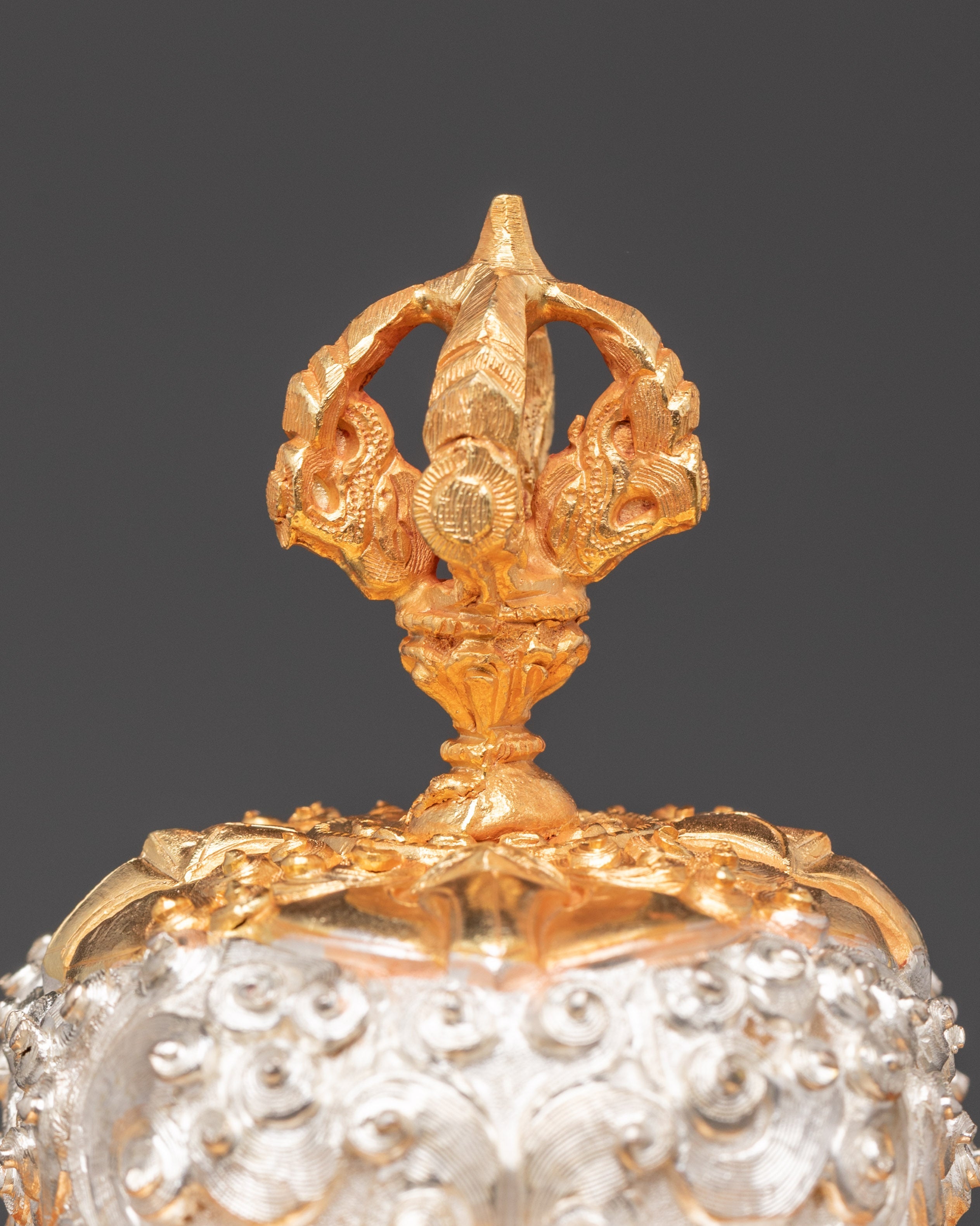 Handmade Silver Plated Kapala | Copper Skull Cup with Auspicious Symbols