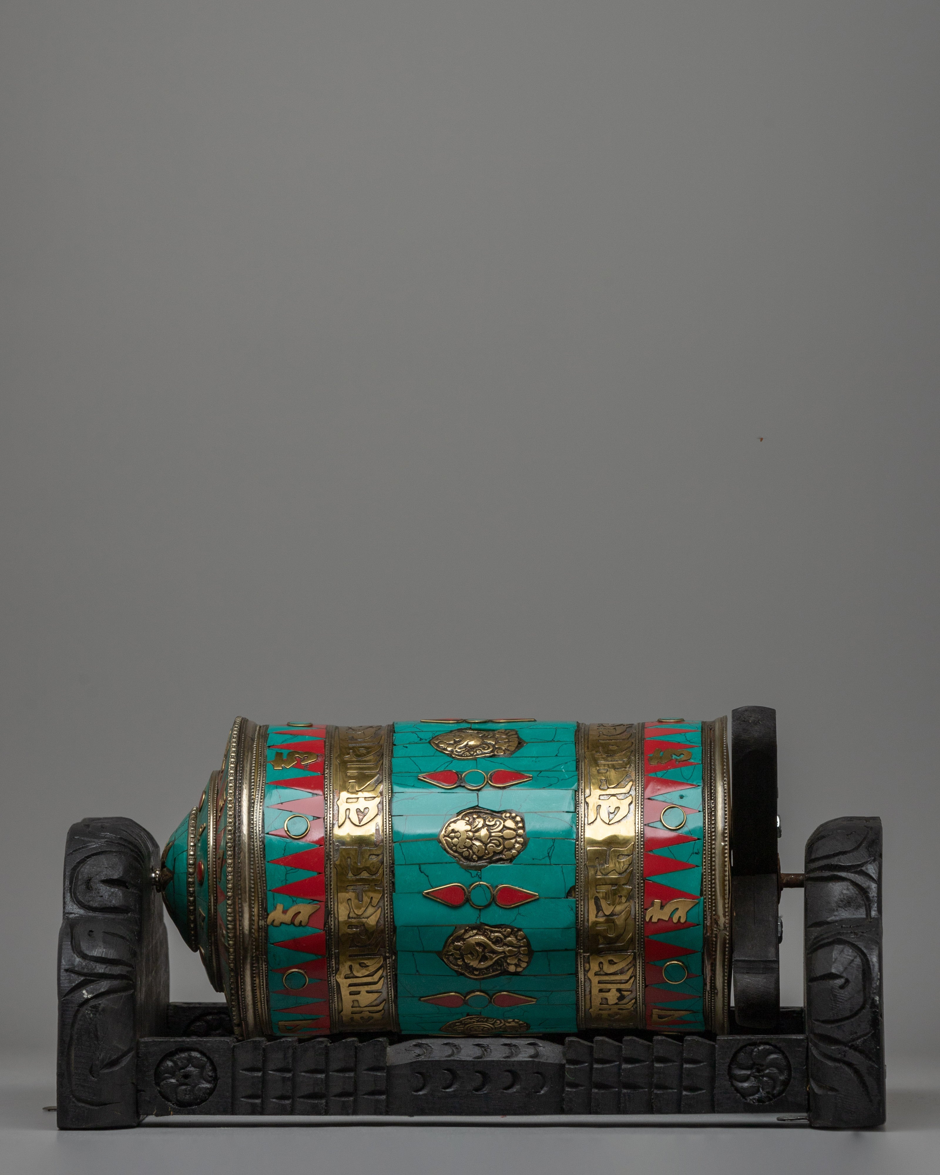 Tibetan Prayer Wheel Intricated with Eight Auspicious Symbols | Meditation Decor