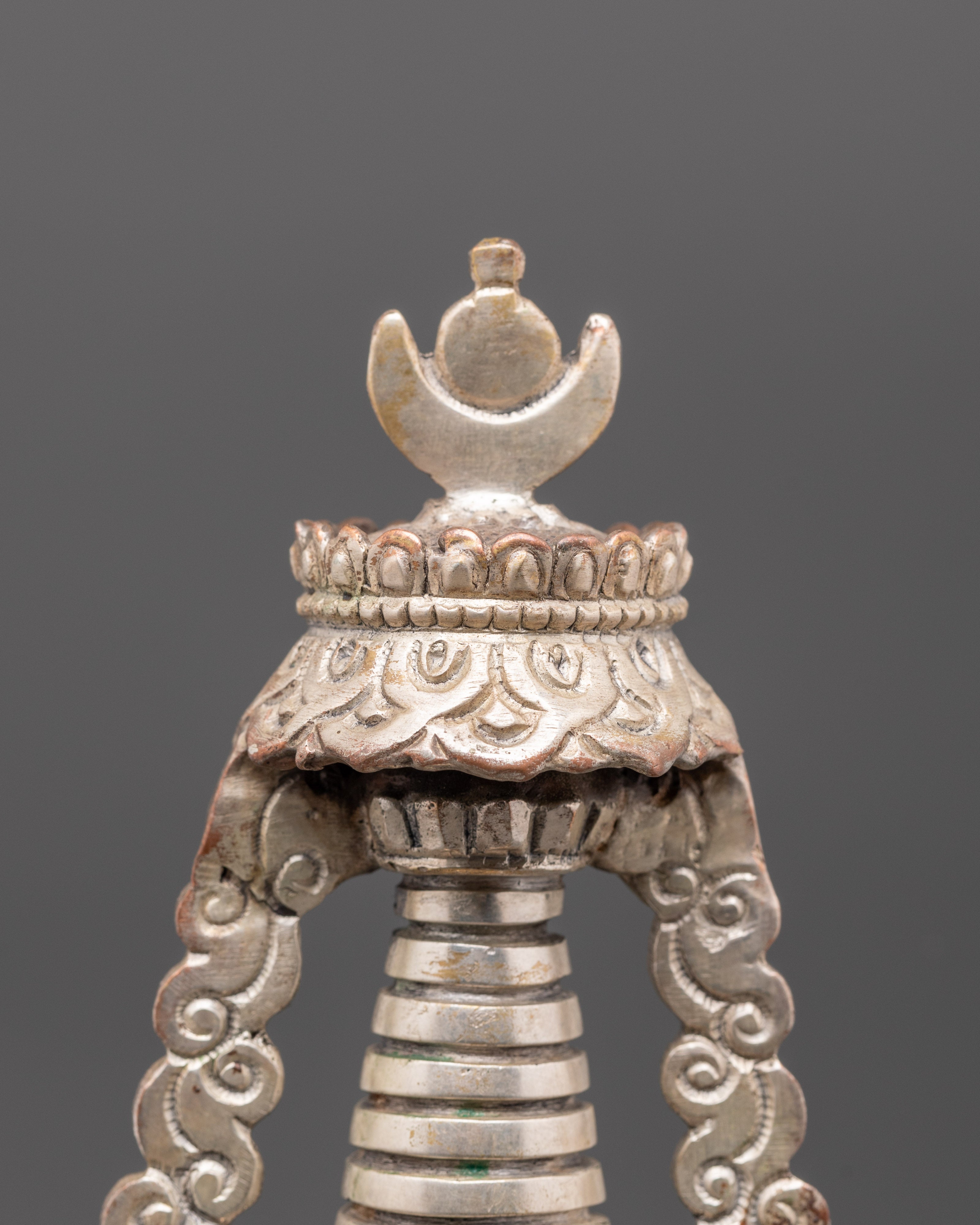 Buddhist Meditation Stupa | Silver Plated Oxidized Copper Altar Decor