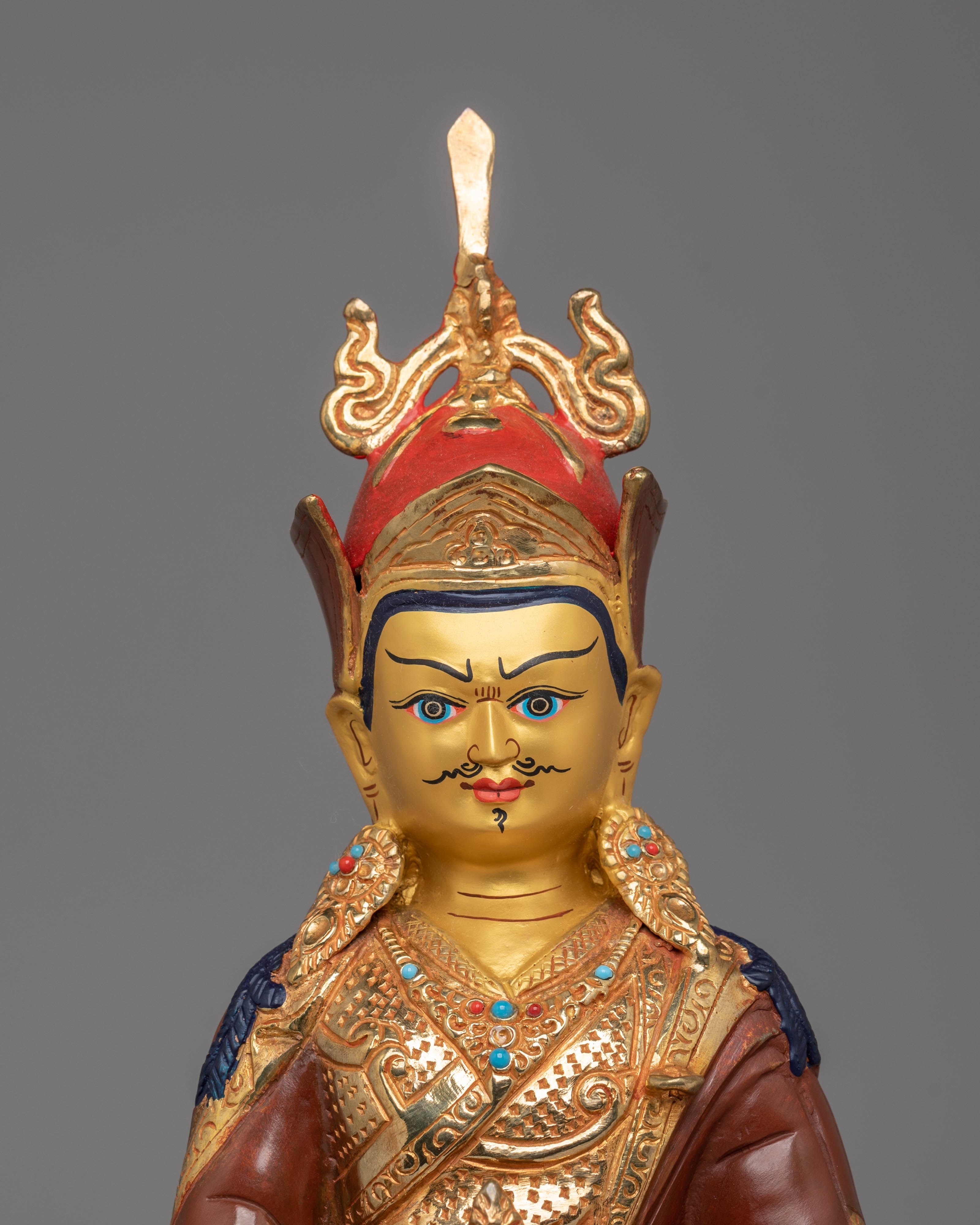 24k Gold Glided Guru Rinpoche Statue | Spiritual Statue for Altar