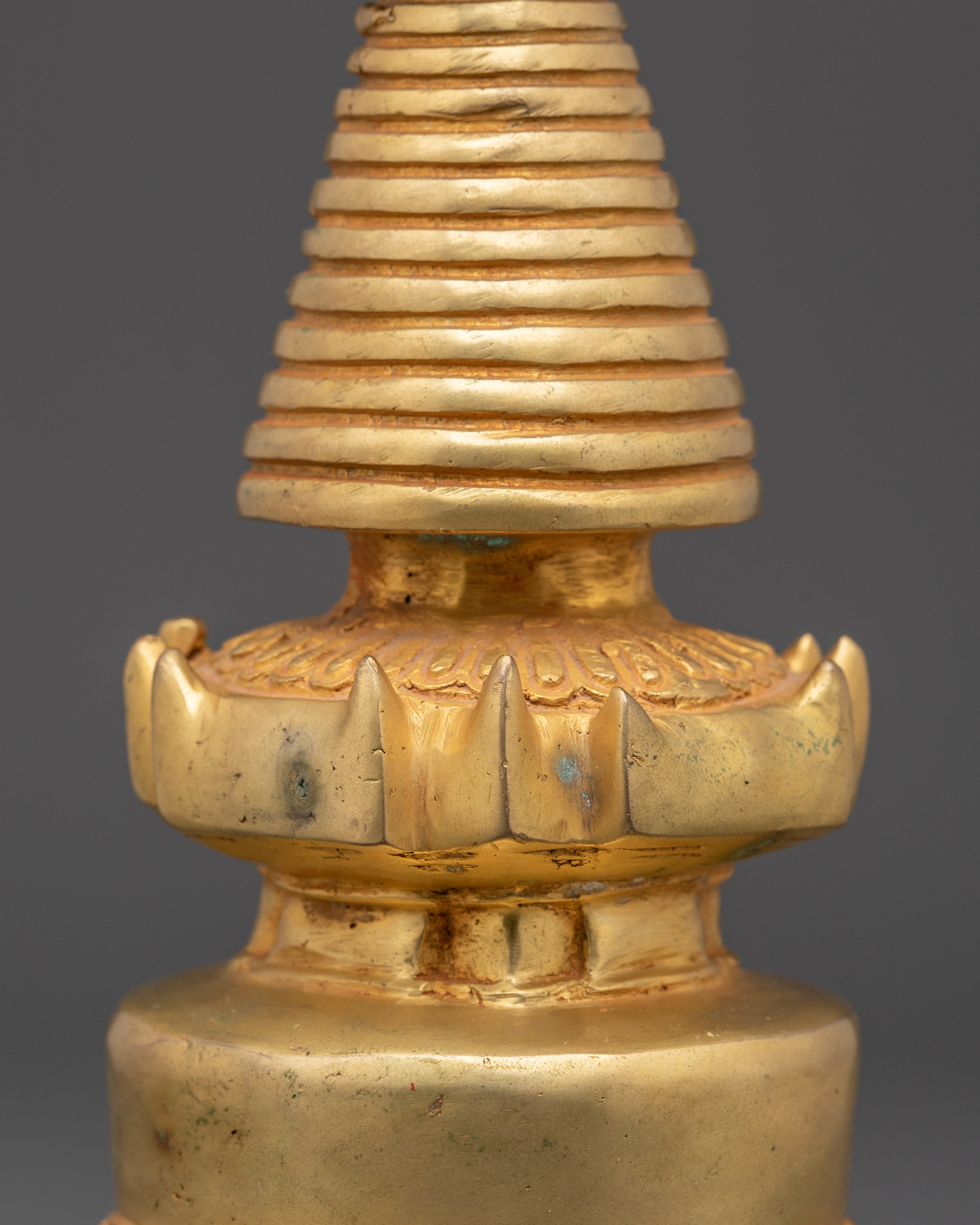 Sacred Tibetan Buddhist Stupa | Gold-Plated Copper Spiritual Symbol