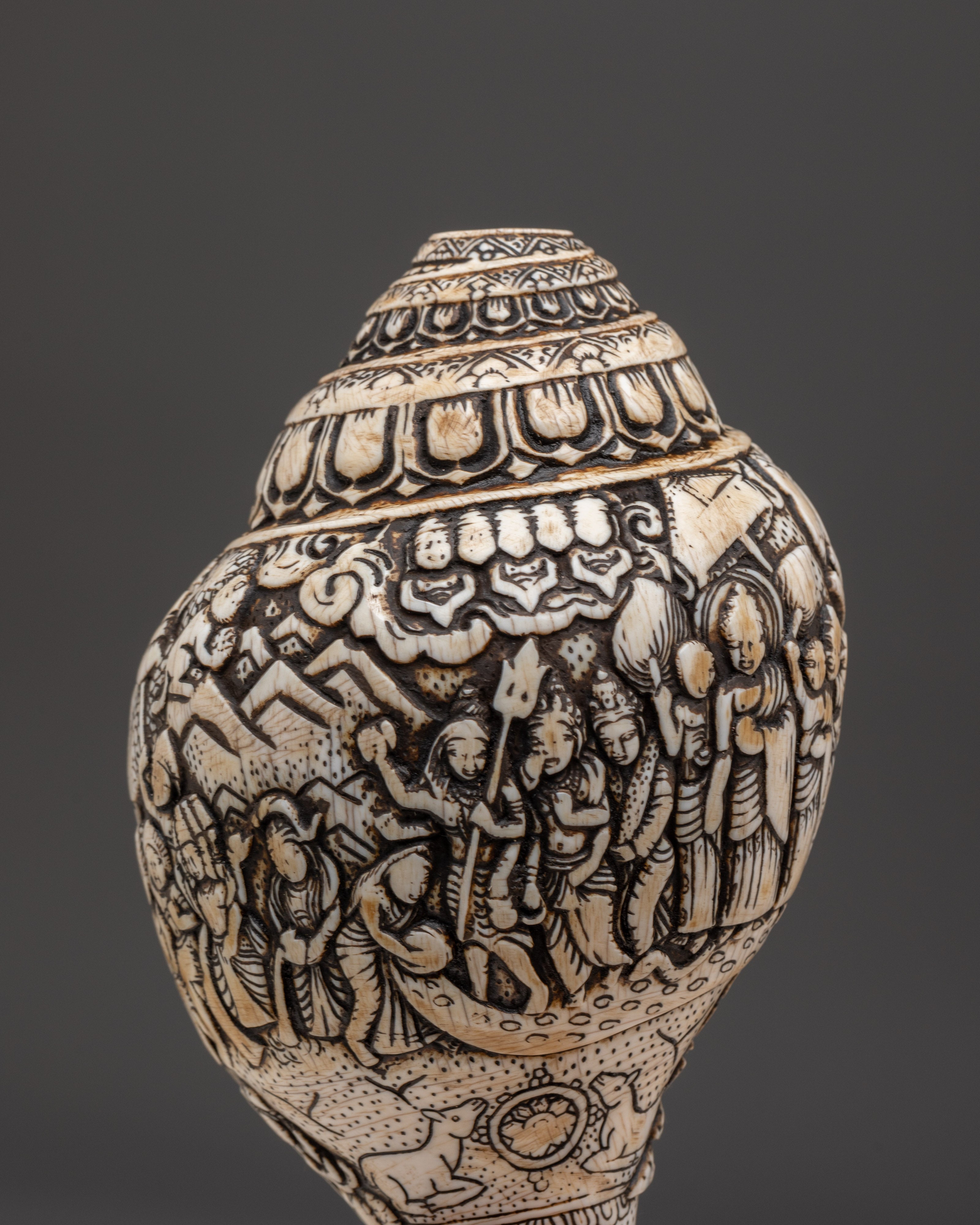 Hand-Carved Ritual Conch Shell | Tibetan Buddhist Shankha with Deity