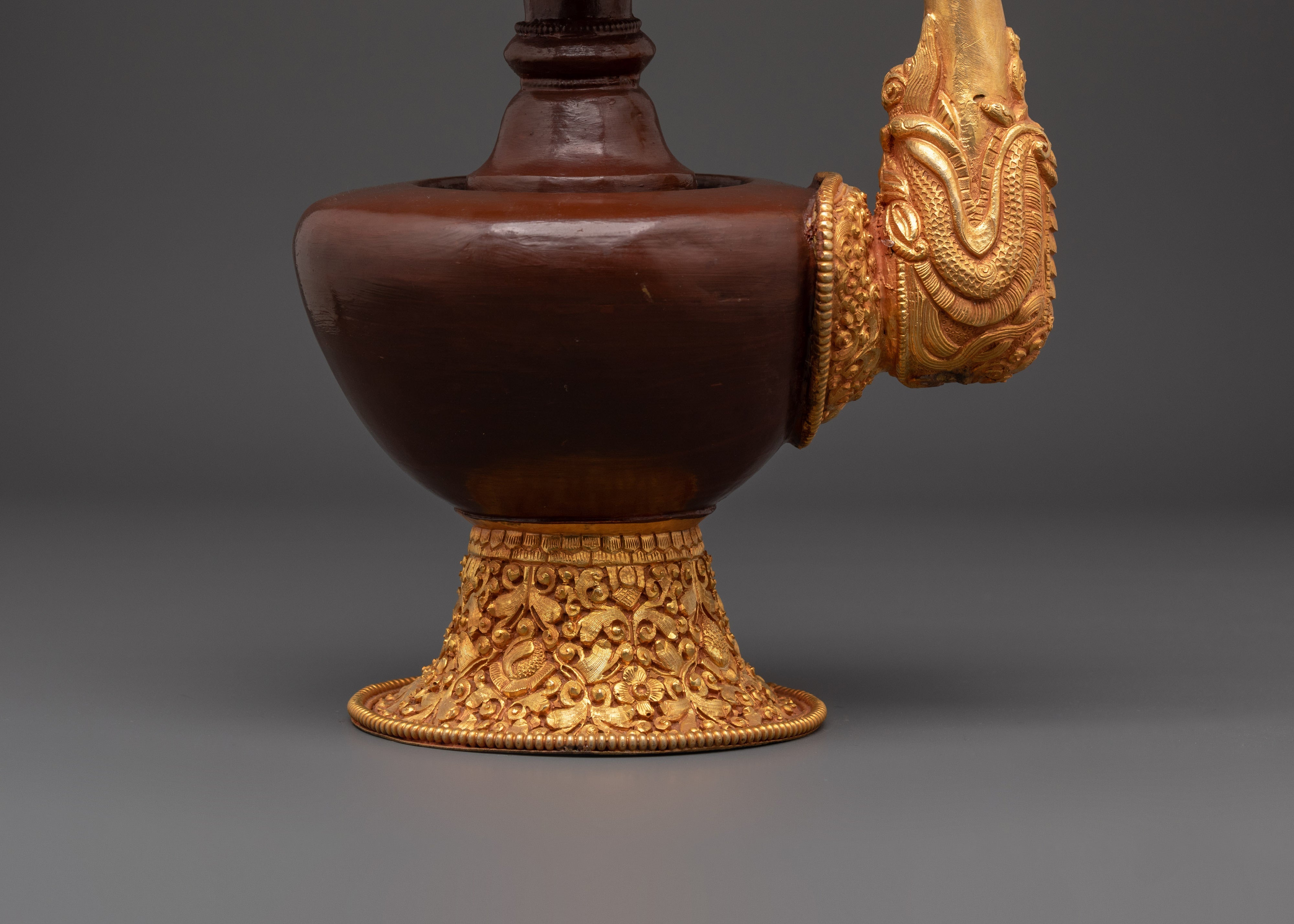 Handcrafted Bhumba Ritual Vessel | Spiritual Copper & Gold Plated Tibetan Pottery