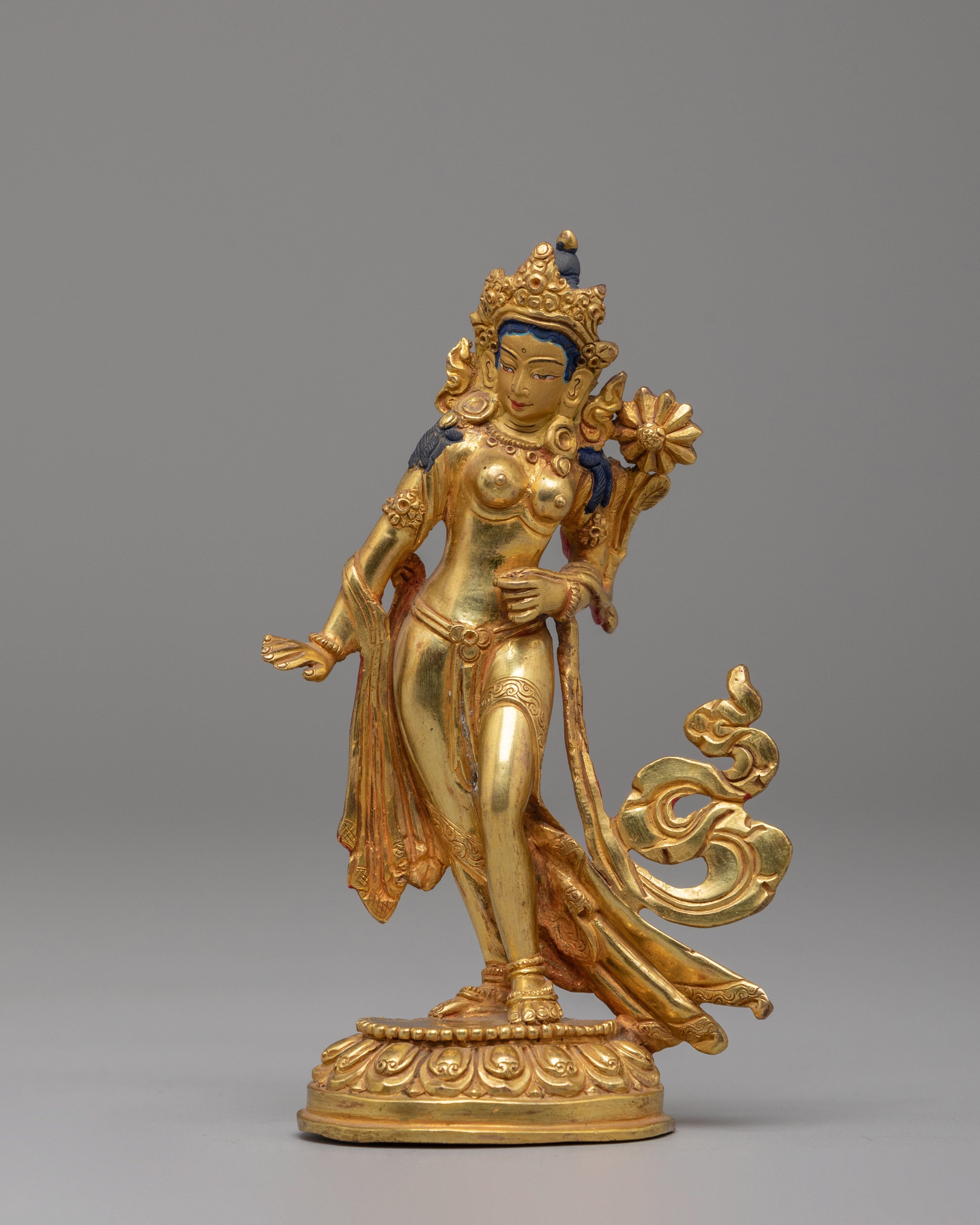 Traditional Standing Tara Sculpture | 24K Gold Buddhist Sculpture