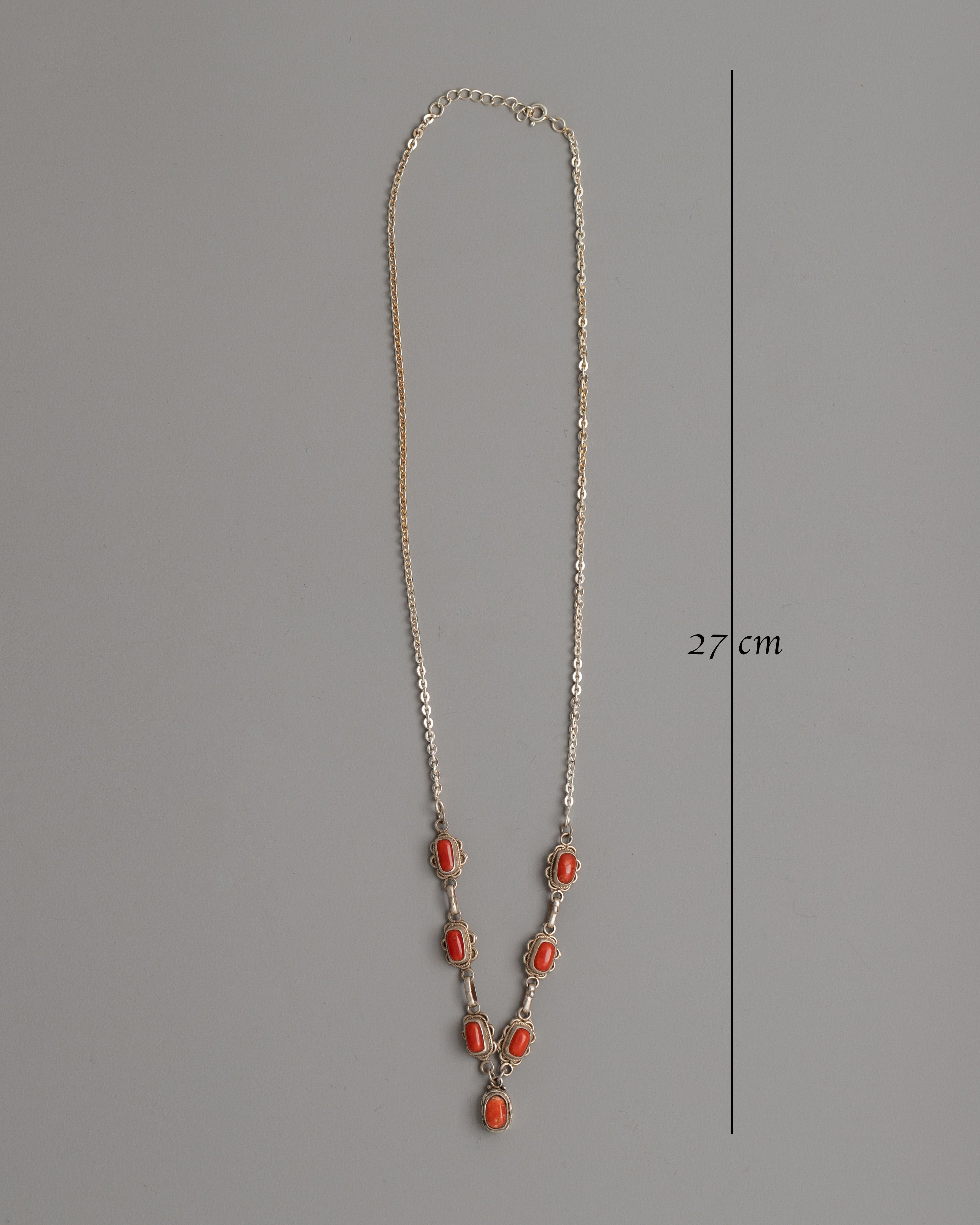 Necklace with Red Coral Accents | Tibetan-Inspired Coral Gemstone Necklace