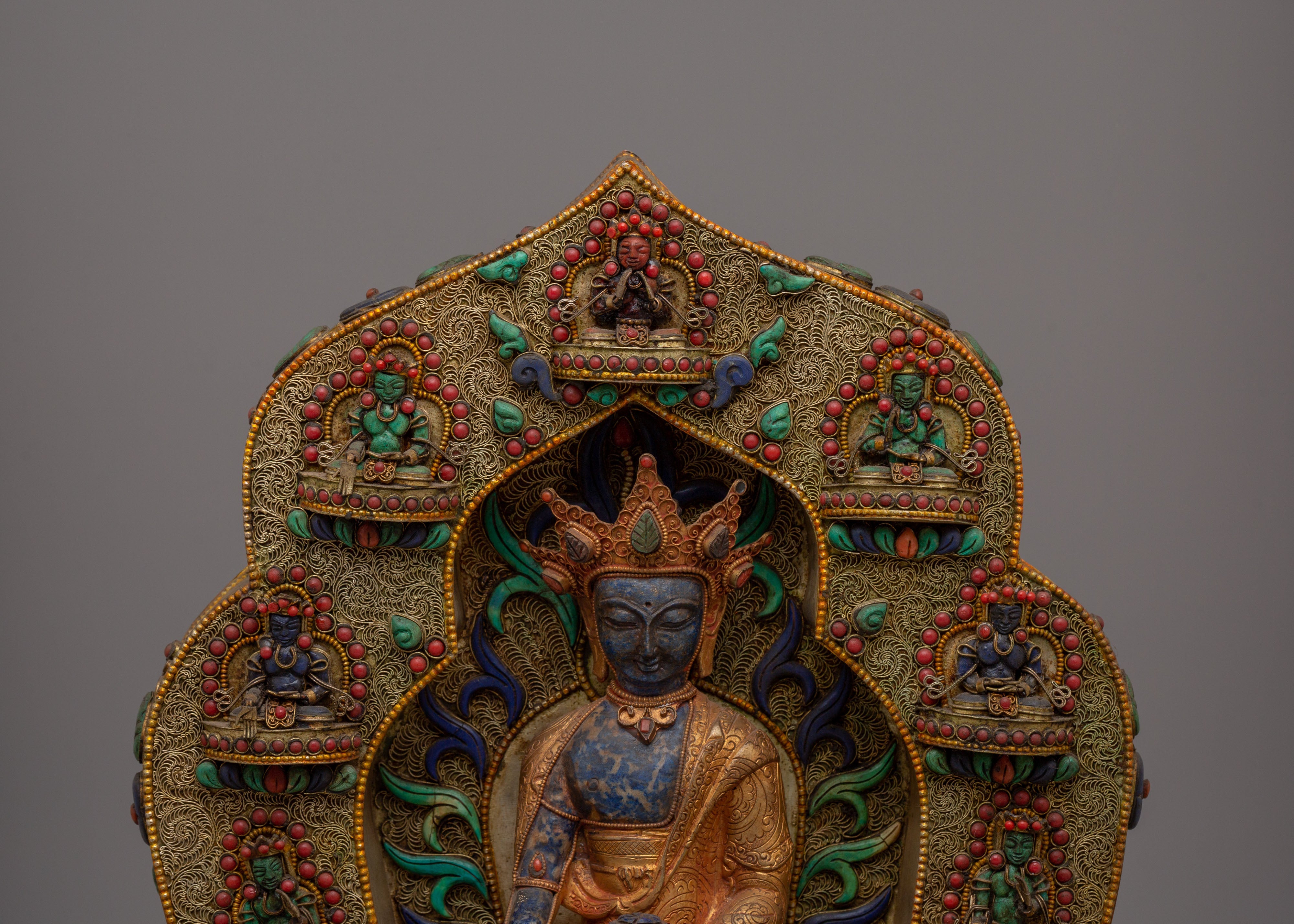 Crown Shakyamuni Buddha With Altar Box | Handcrafted Spiritual Artwork for Meditation and Home Decor