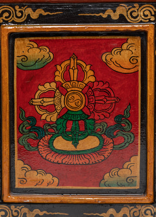 Hand-Carved Tibetan Wooden Cabinet with Door | Sacred Symbols and Artisan Detailing