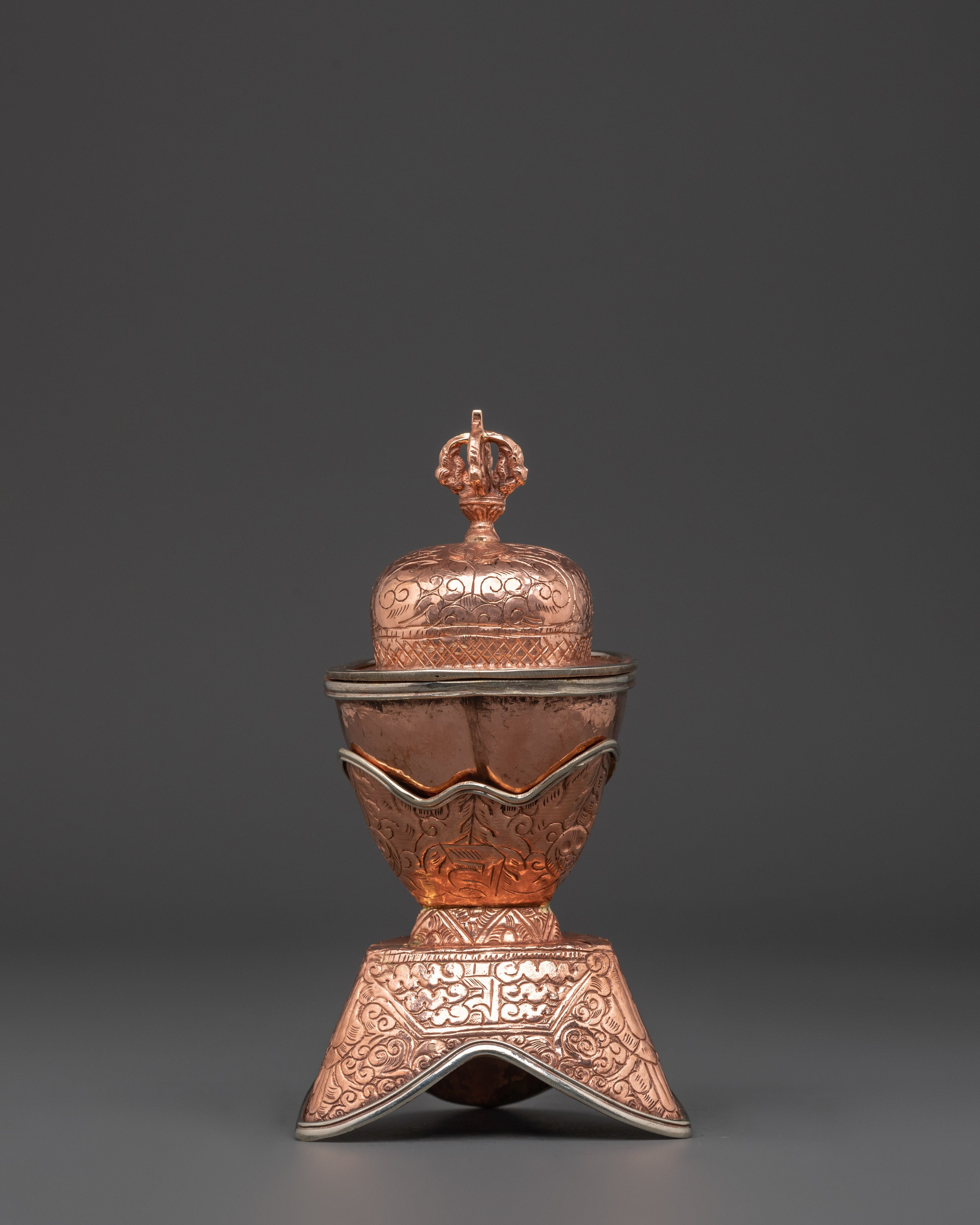 Tibetan Ritual Kapala Set Traditional Copper Skull Cup Offering Set for Spiritual Practices