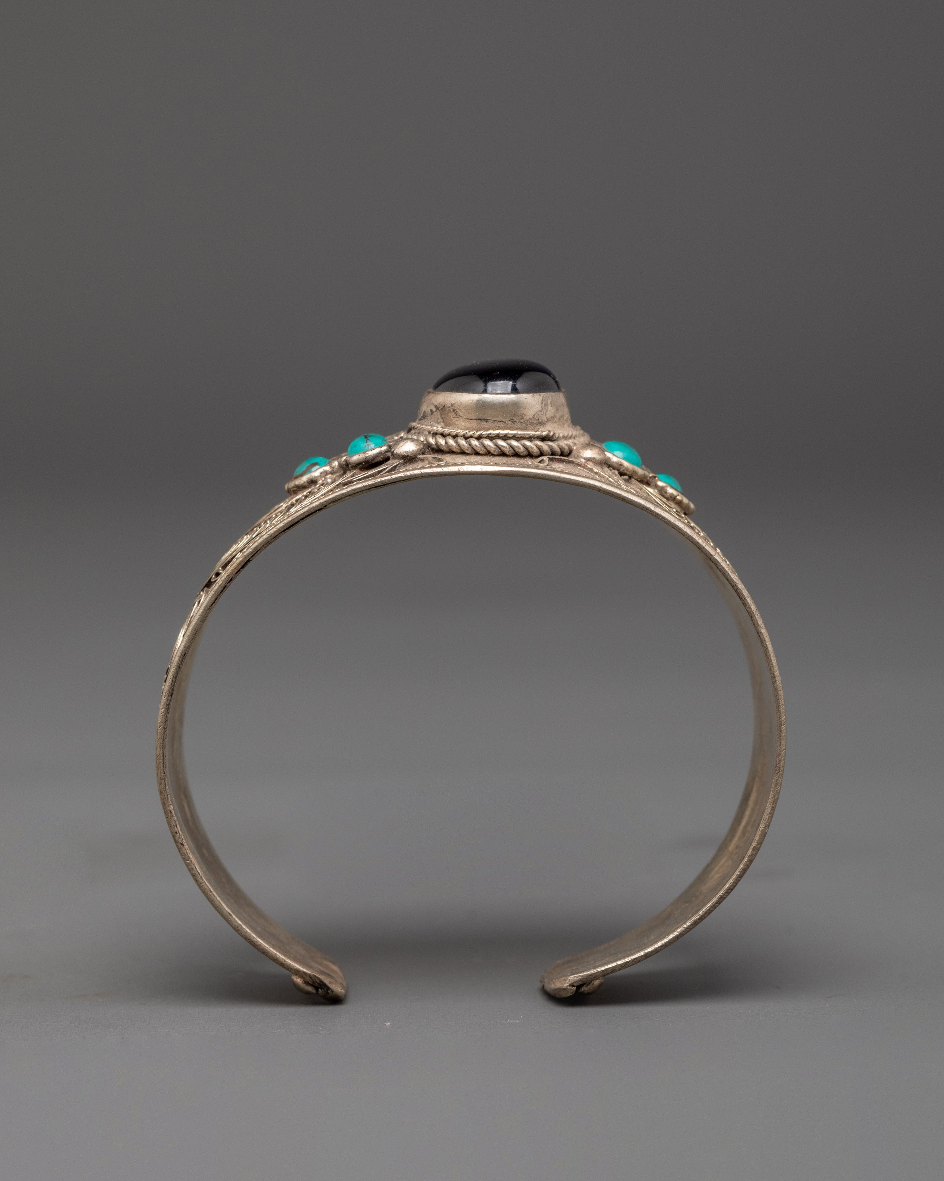Himalayan Silver Gemstone Cuff Bracelet | Turquoise Amethyst Jewelry