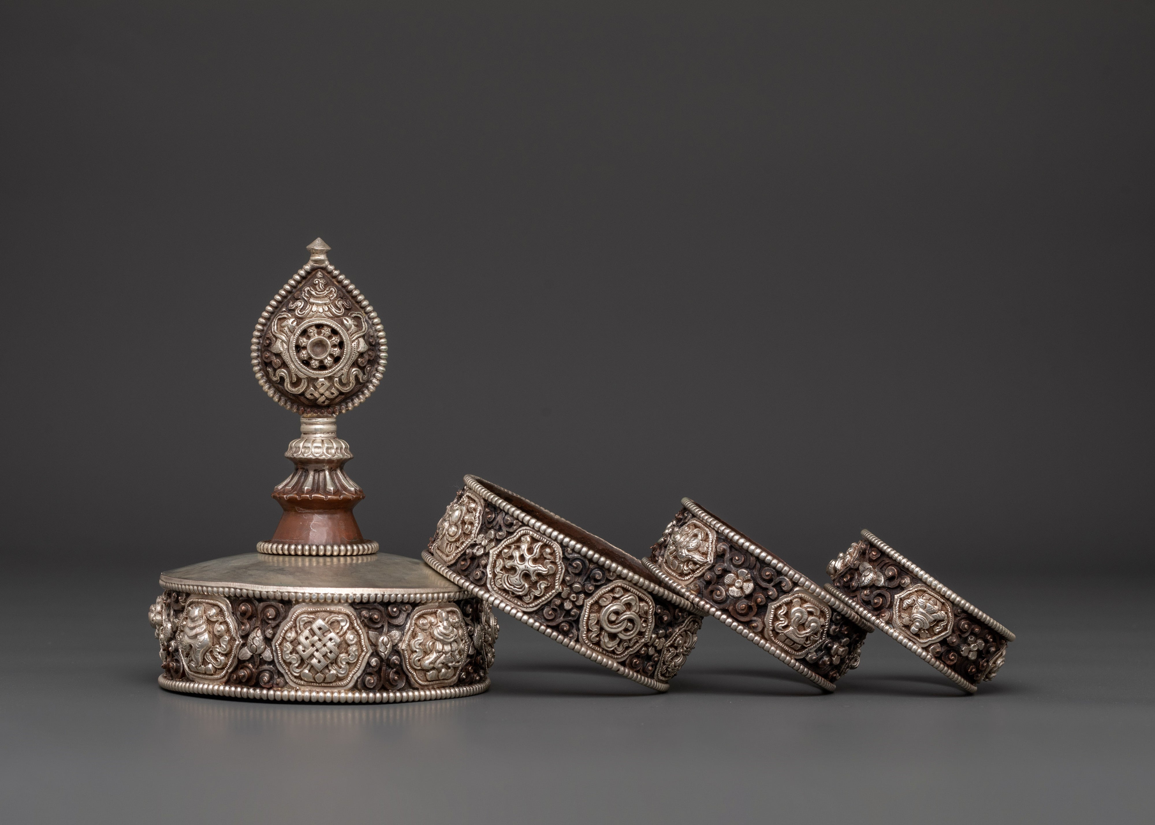 Mandala Set for Spiritual Practice | Oxidized Copper & Silver Plated