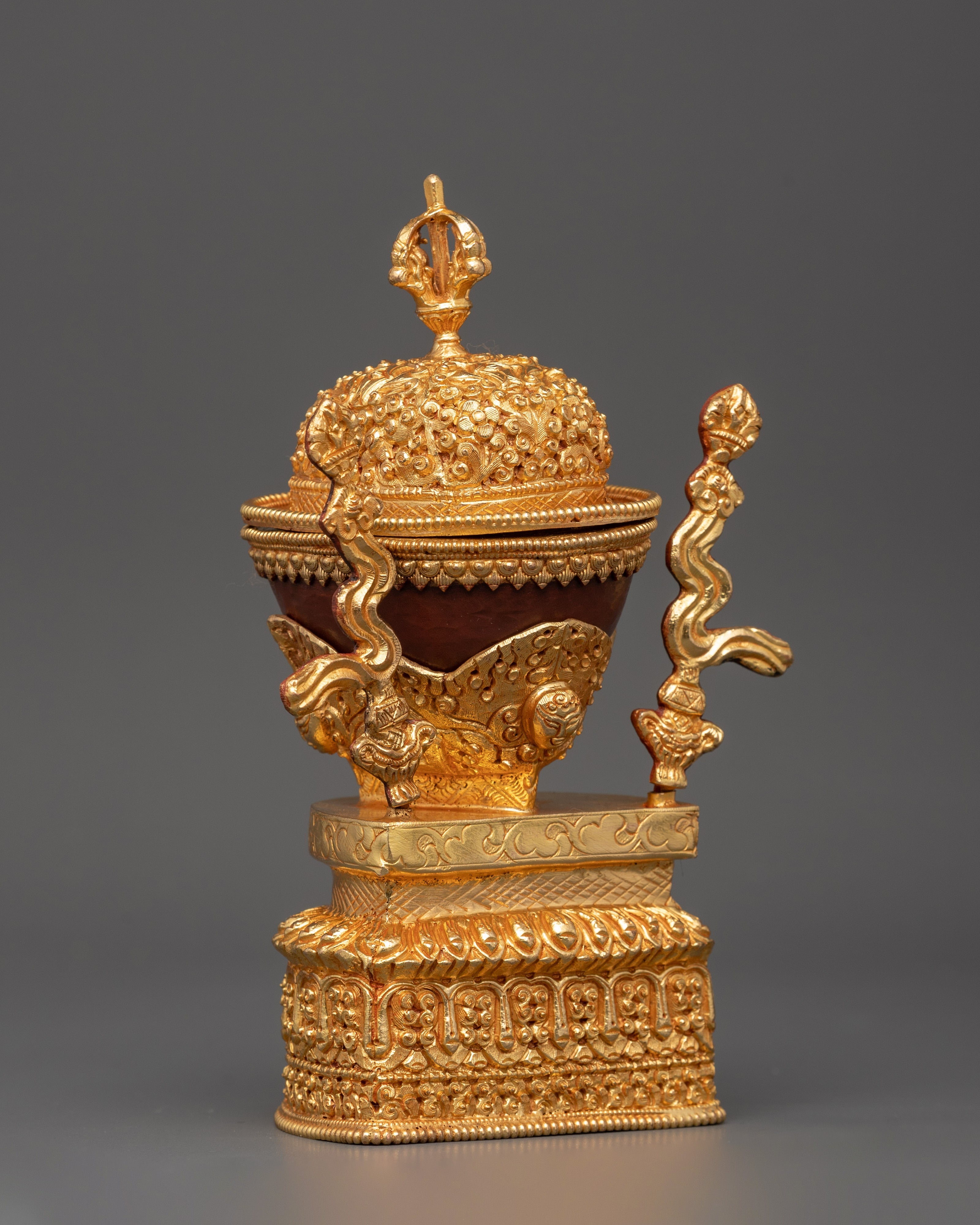 Gold-Plated Kapala Skull Cup | Ritual Skull Cup for Vajrayana Offerings