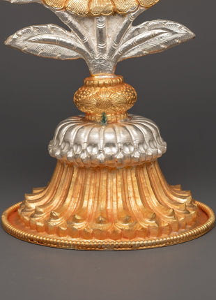 Buddhist Auspicious Symbol Altar Decor | Electro Gold & Silver Plated Tibetan Art