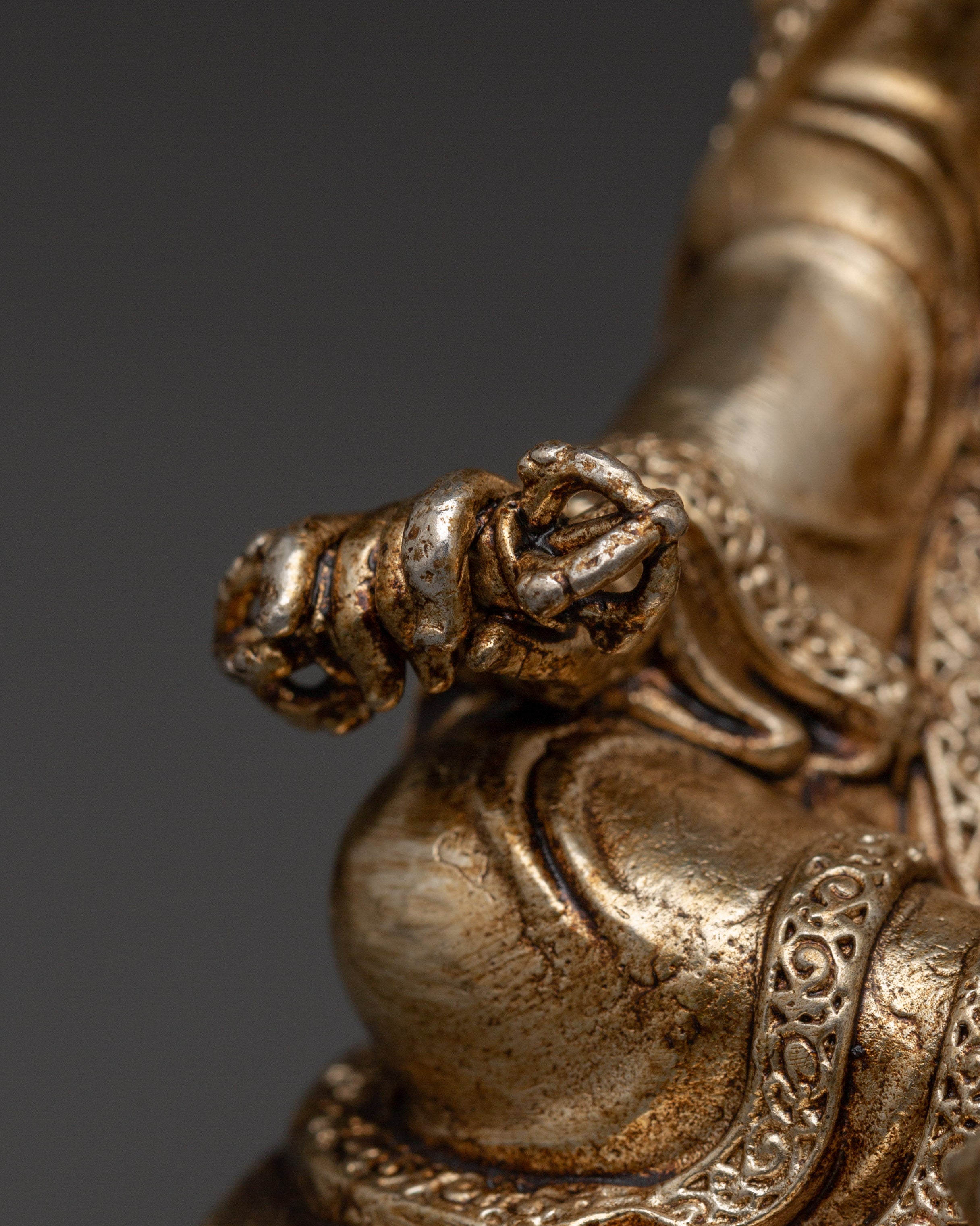 Gold-Plated Guru Rinpoche Statue in Copper | Sacred Sculpture