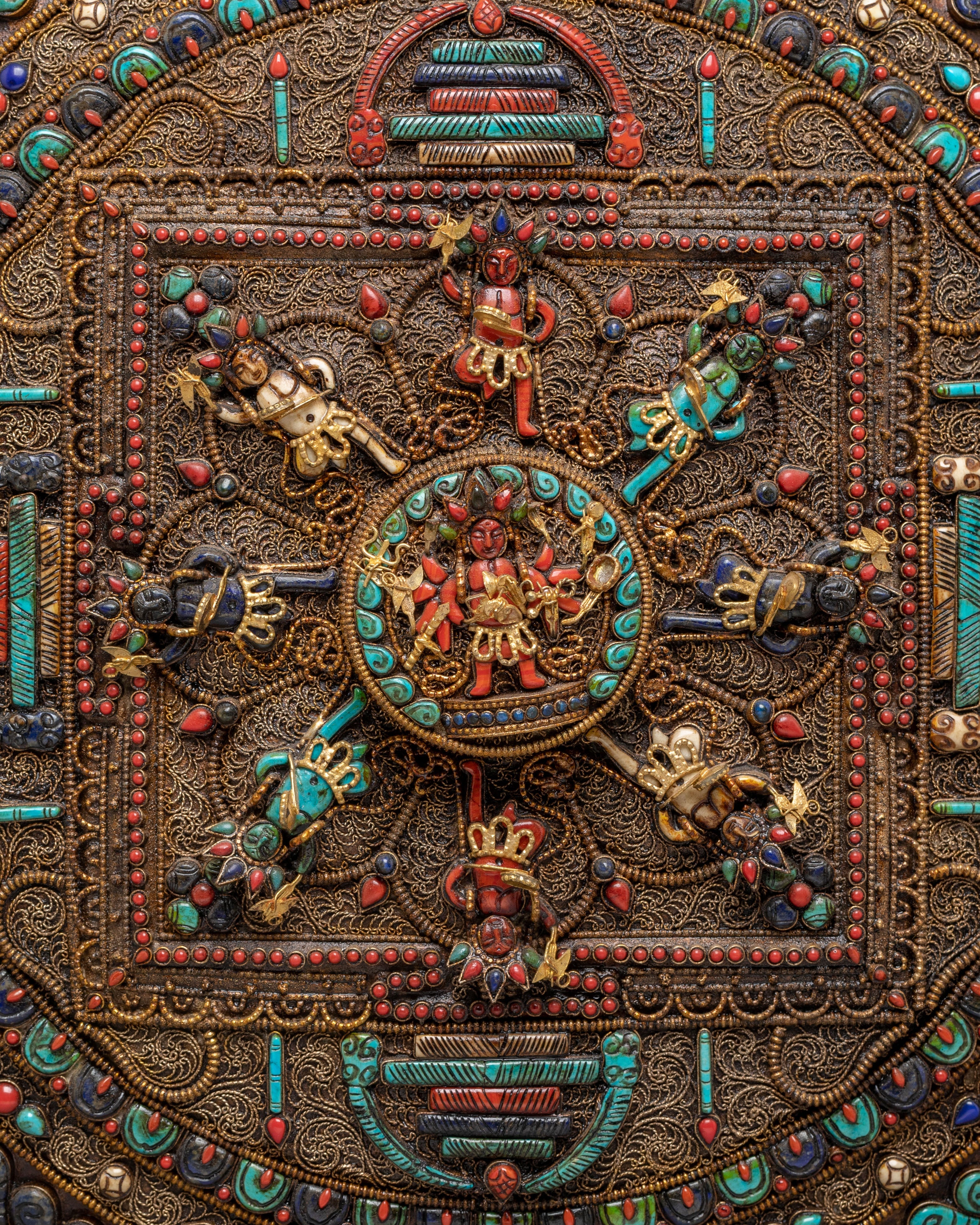 Tibetan Mandala Metal Thangka | Silver Filigree Buddhist Wall Art