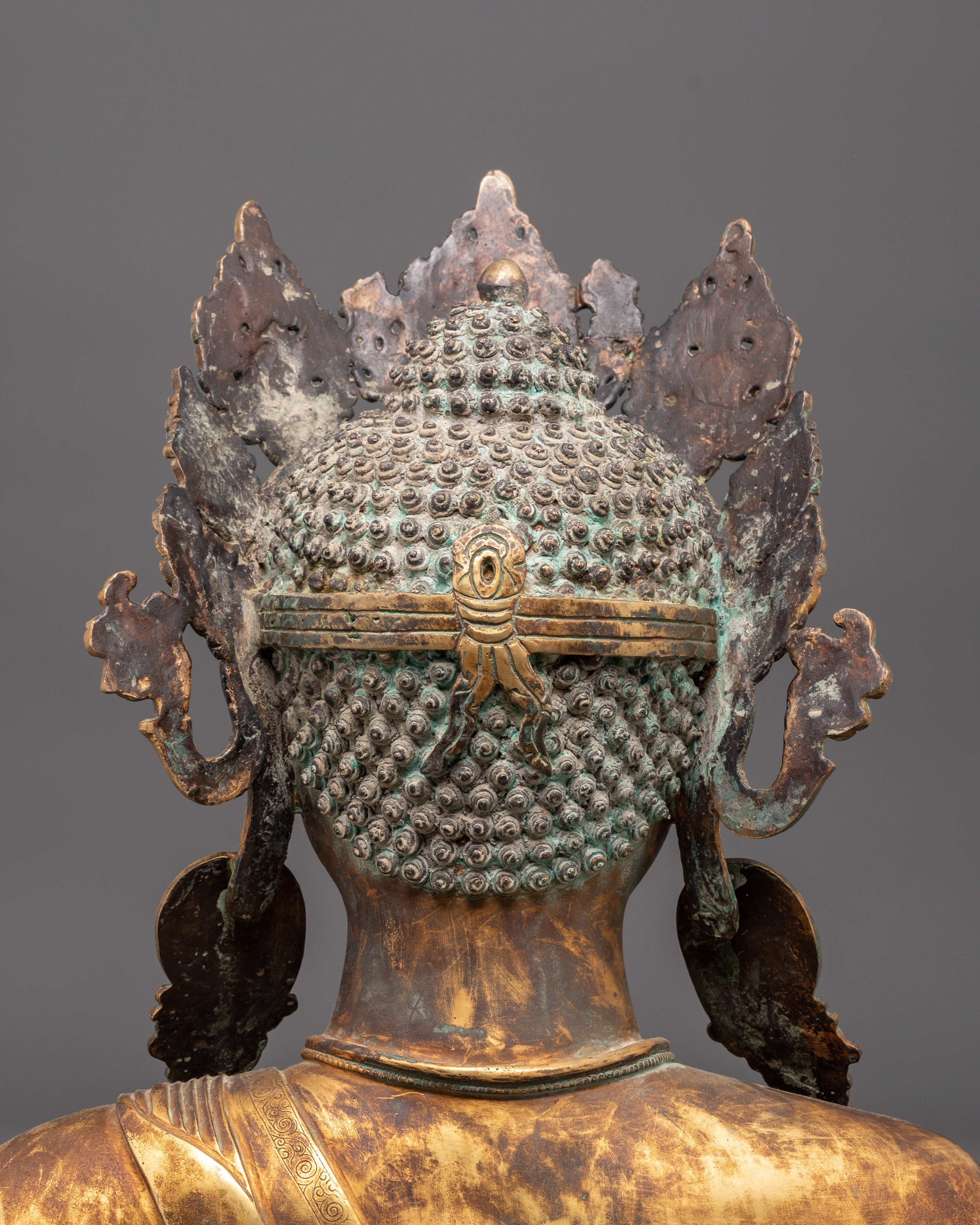 Handcrafted Gold Plated Buddha Head | Oxidized Copper Statue