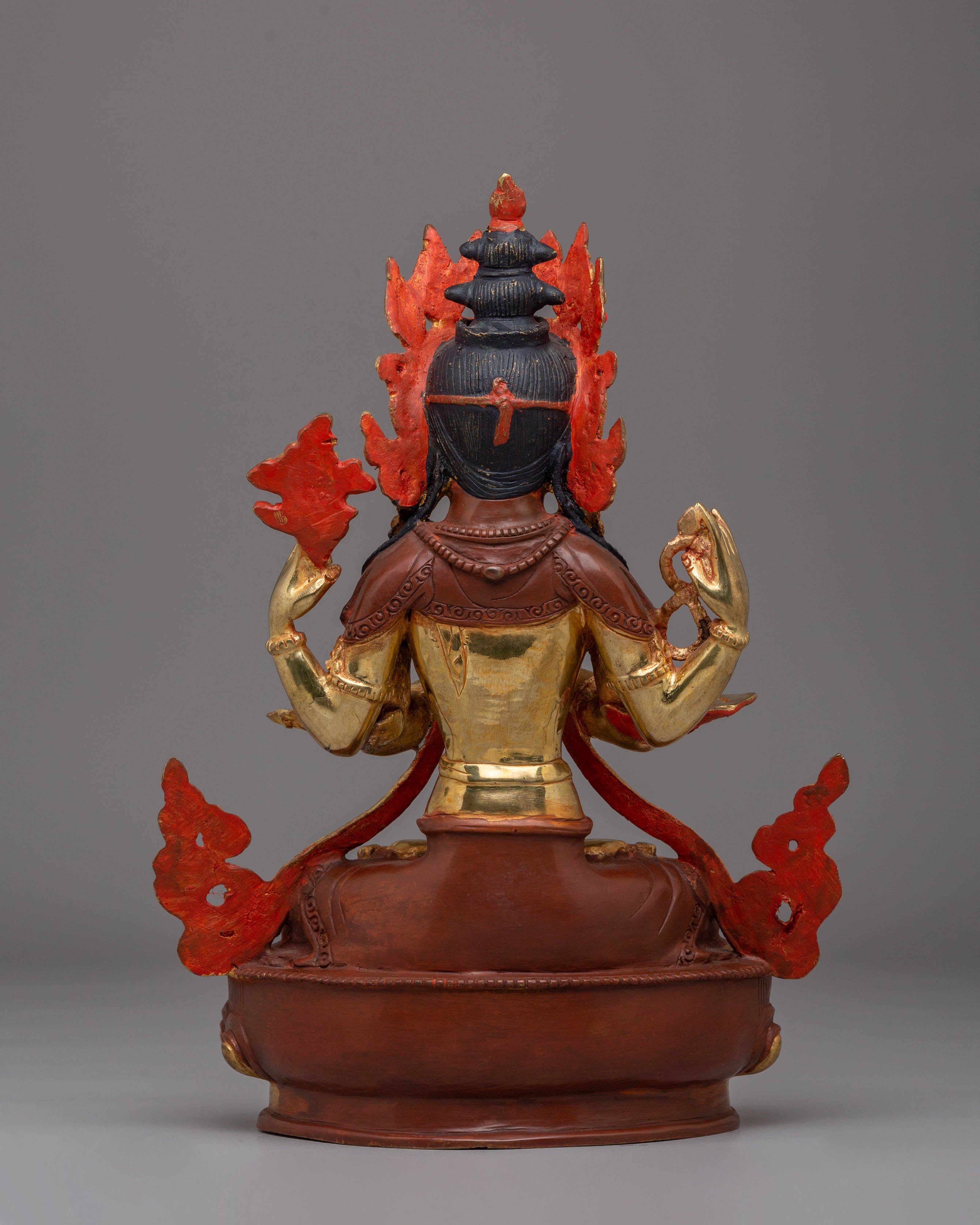 Sacred Bodhisattva Chenrezig Statue | Copper, Gold-Plated, Coral & Turquoise Inlays