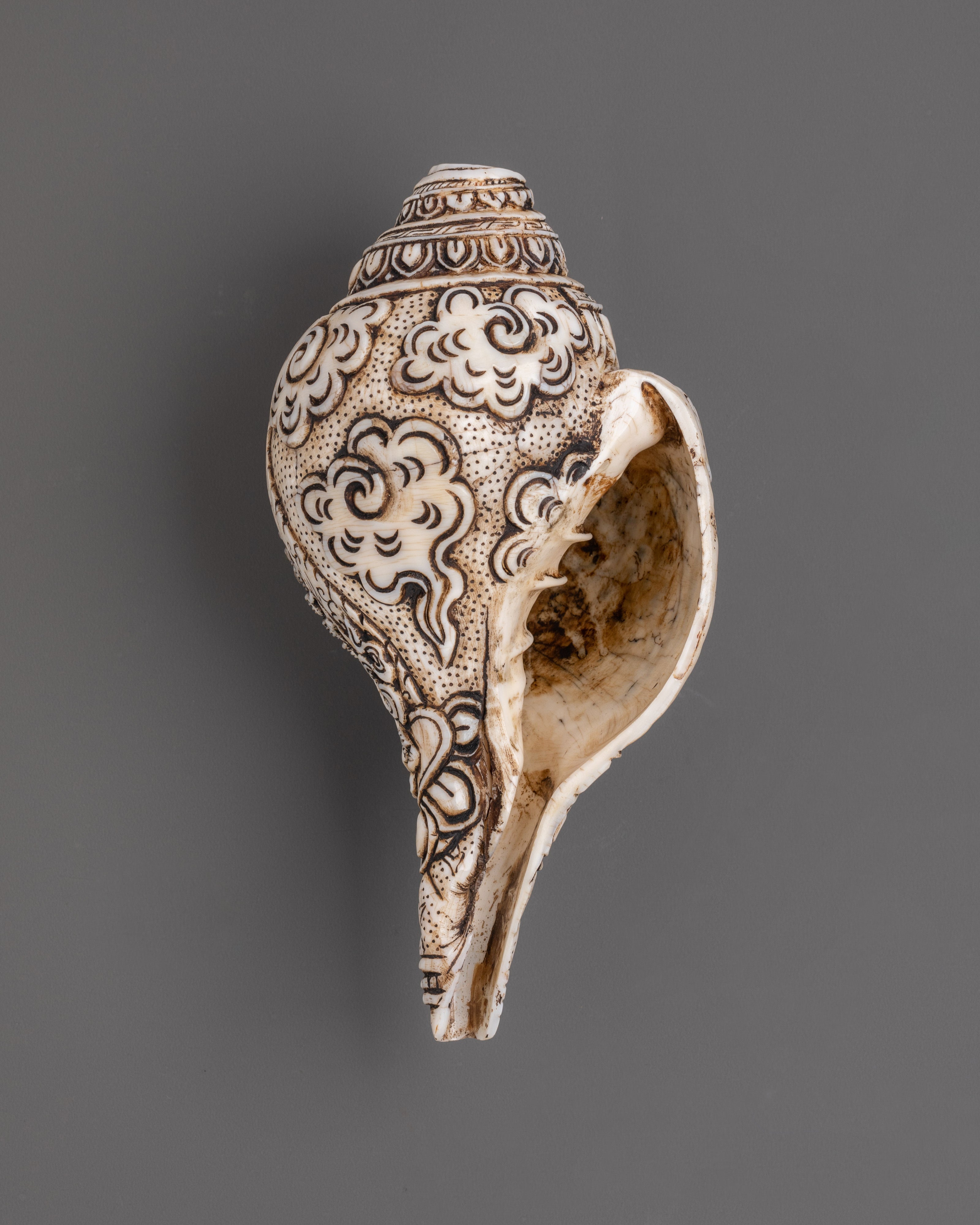 Traditional Kalachakra Engraved Buddhist Conch | Sacred Ritual Conch for Meditation