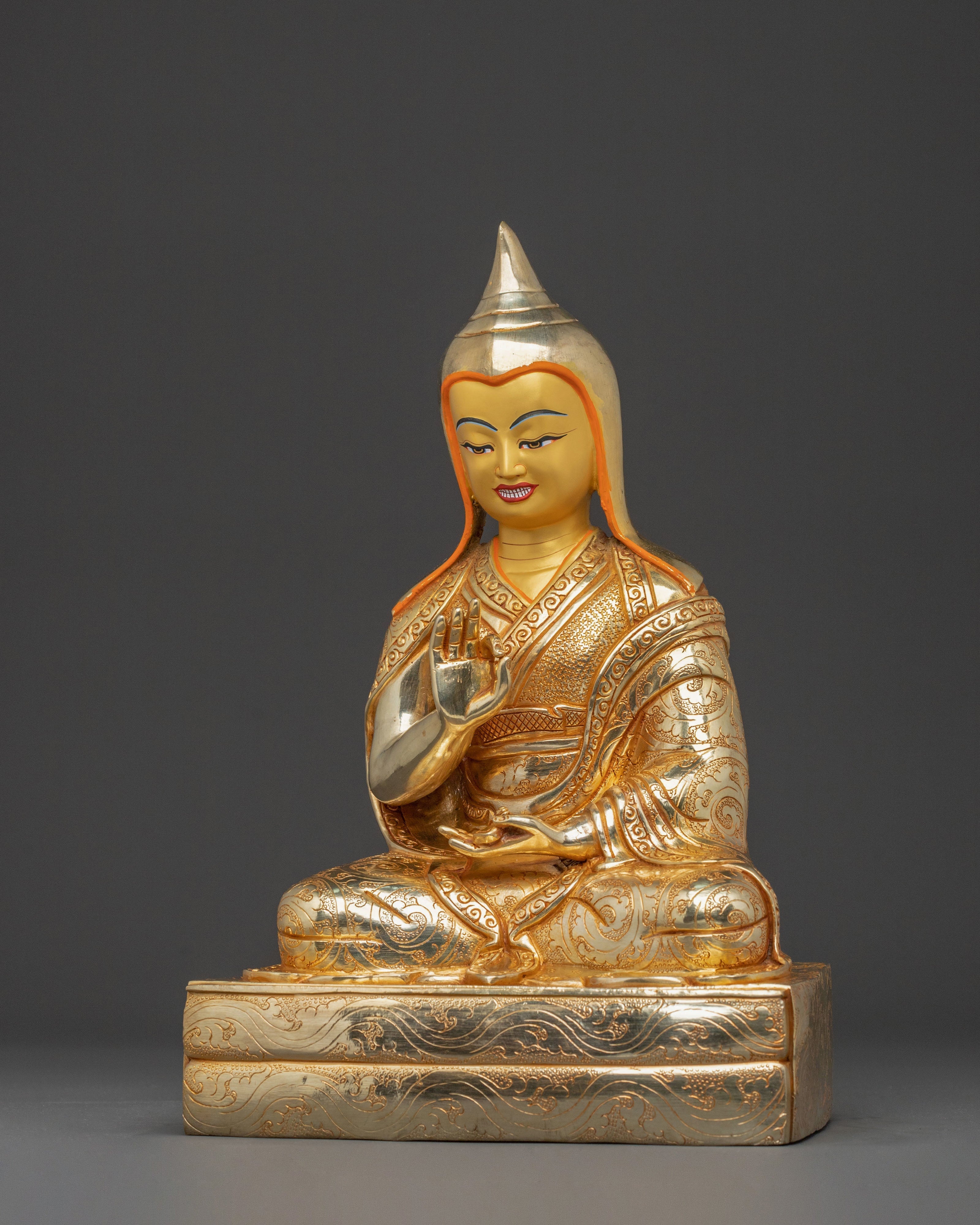 Buddhist Scholar Santaraksita Statue | Gold Plated Buddhist Scholar Altar Decor
