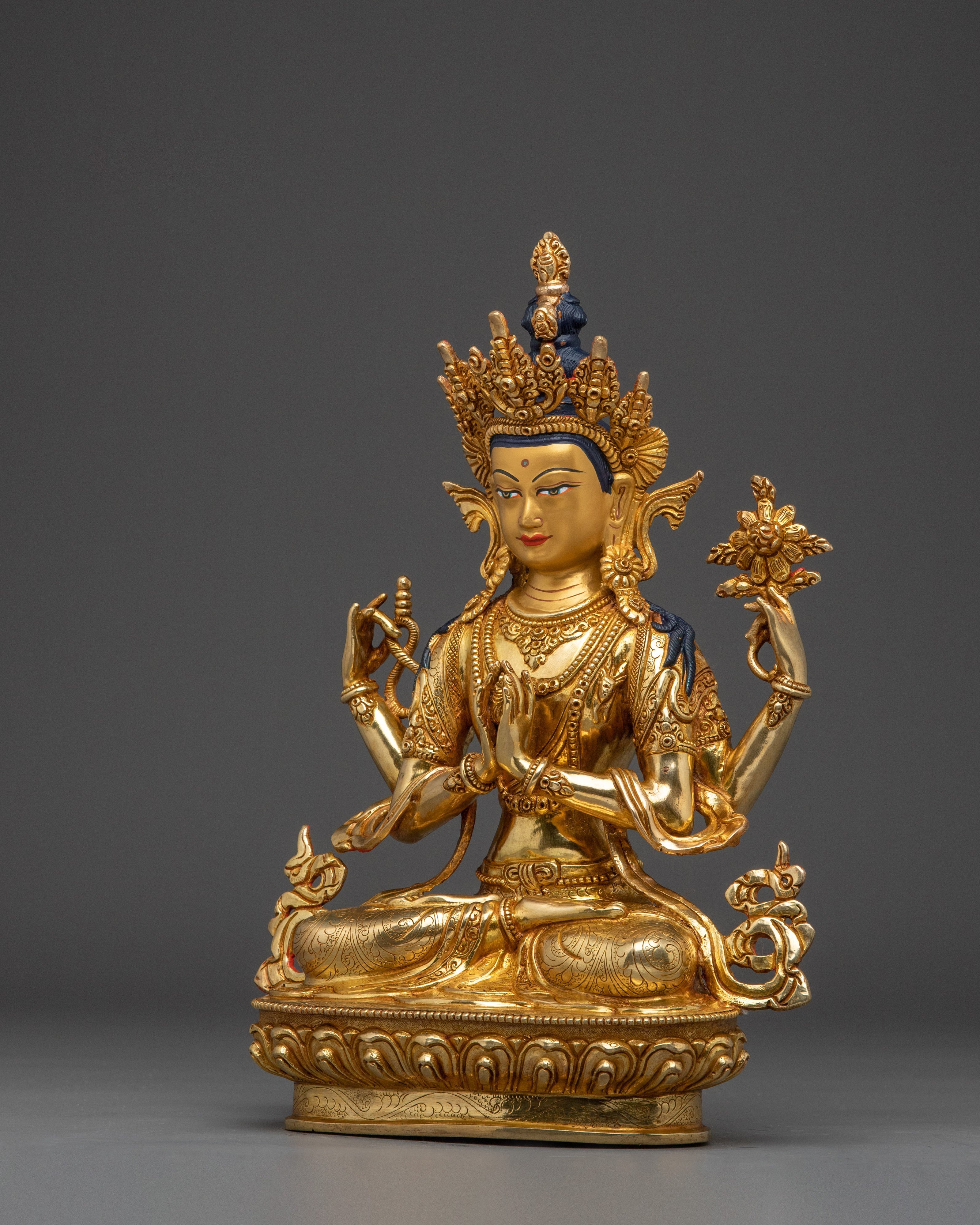 Religious Figurine of Chenrezig | Four-Armed Avalokiteshvara Art
