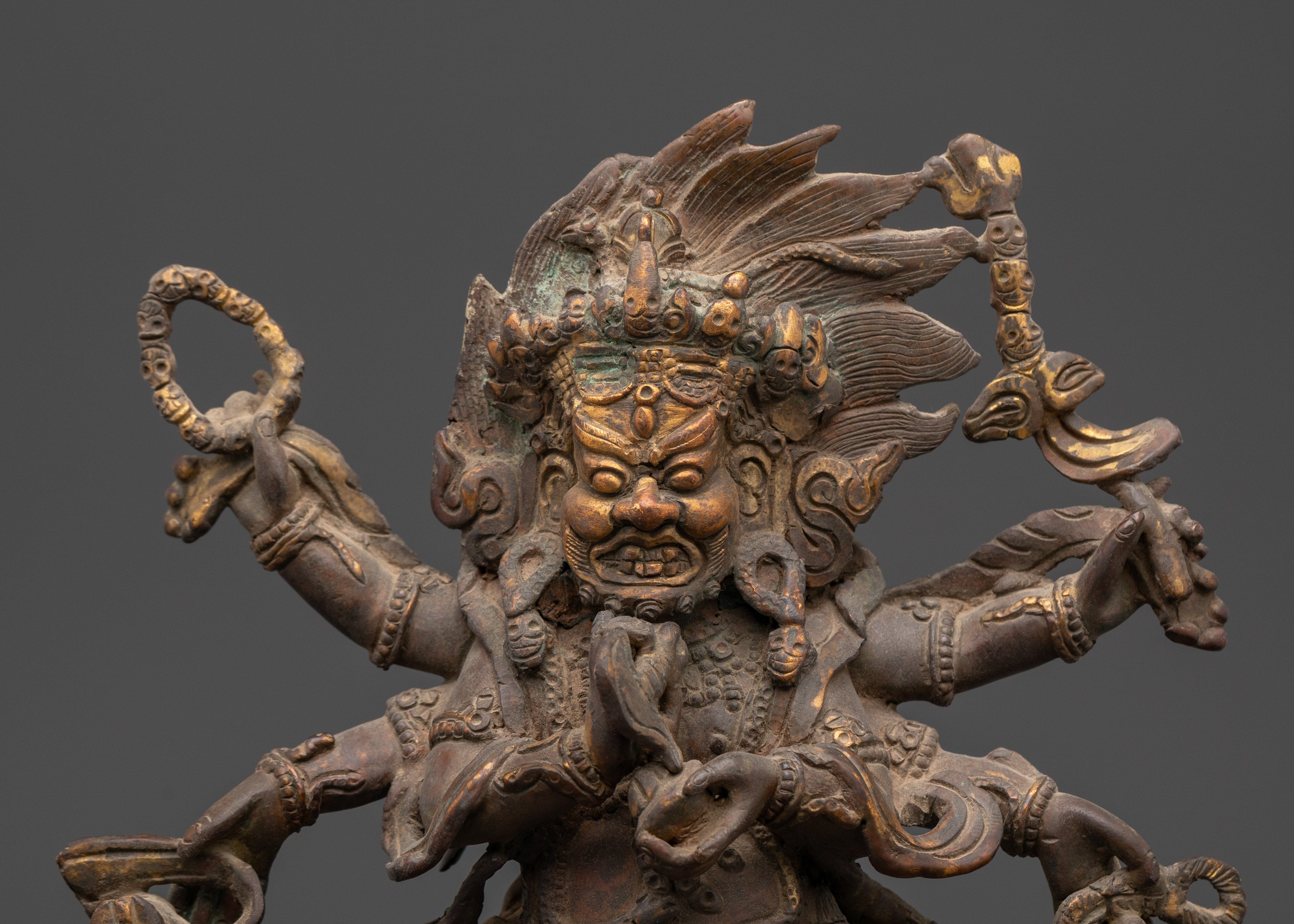 Handmade Six-Armed Mahakala Statue | Copper Body Statue