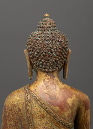 Tranquil Shakyamuni Buddha in Bhumisparsha Mudra | Gold-Plated Copper