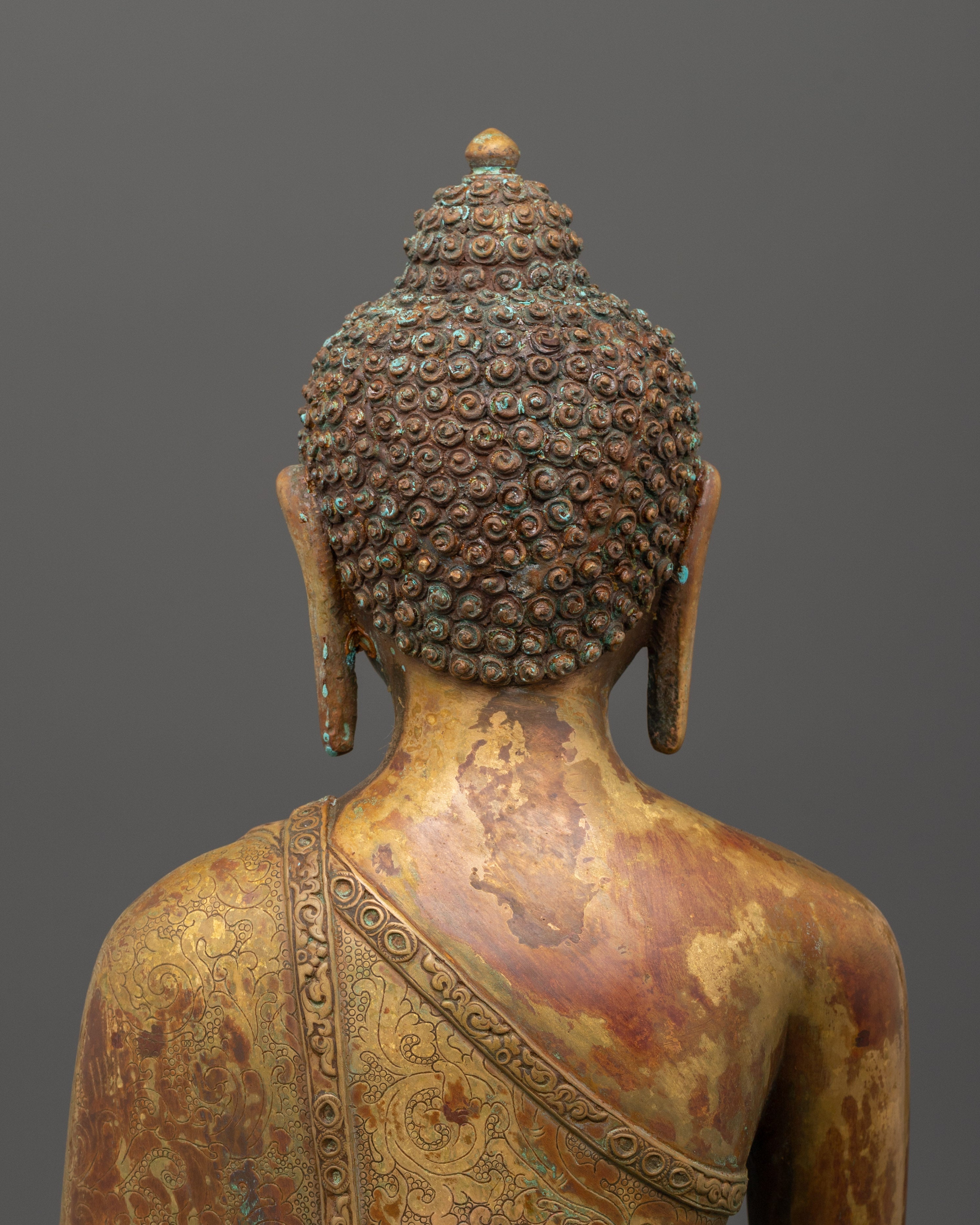 Tranquil Shakyamuni Buddha in Bhumisparsha Mudra | Gold-Plated Copper