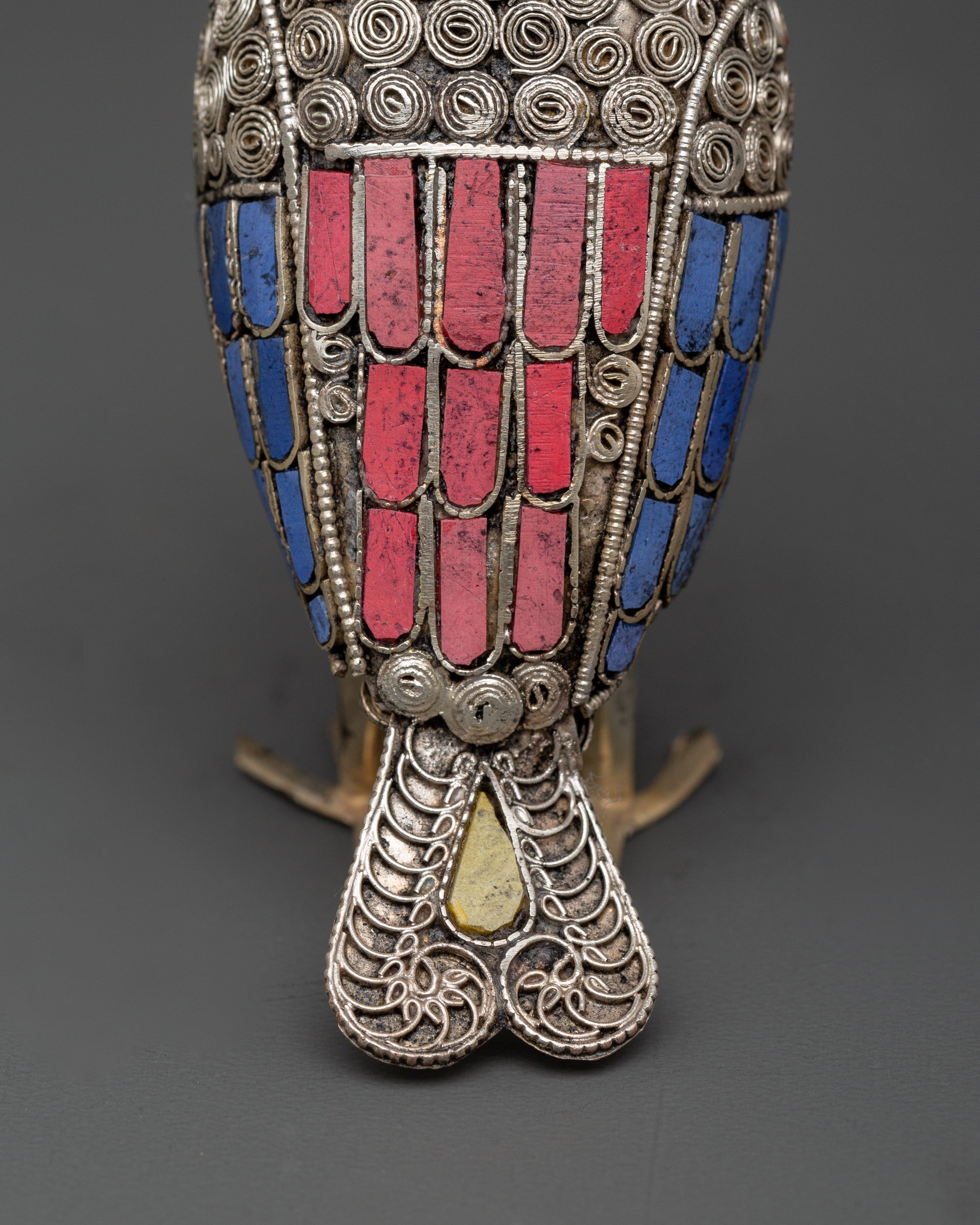 Handmade White Metal Owl Set | With Coral & Turquoise Stones