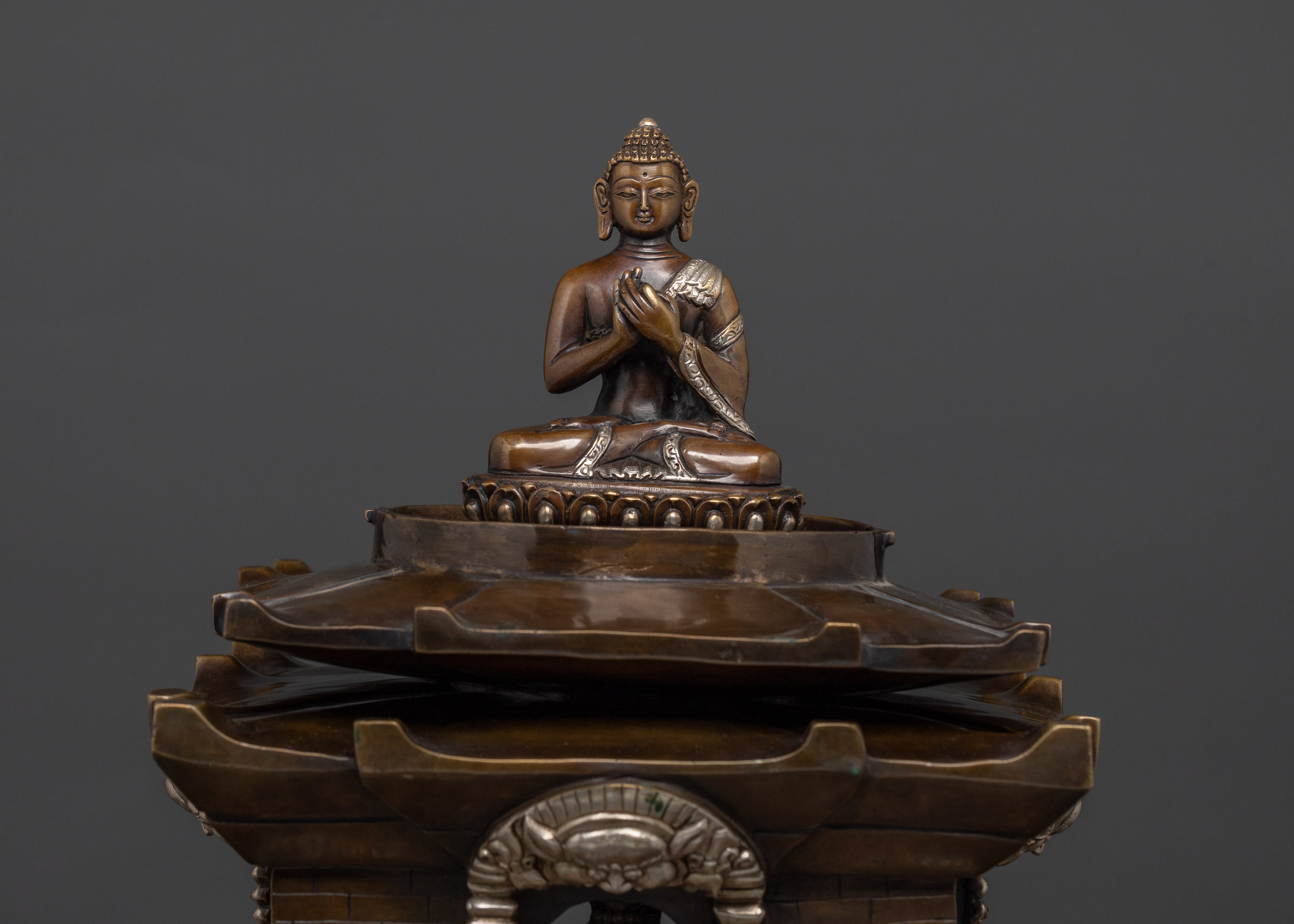 Large Oxidized Copper Stupa | Buddha Statue for Altar