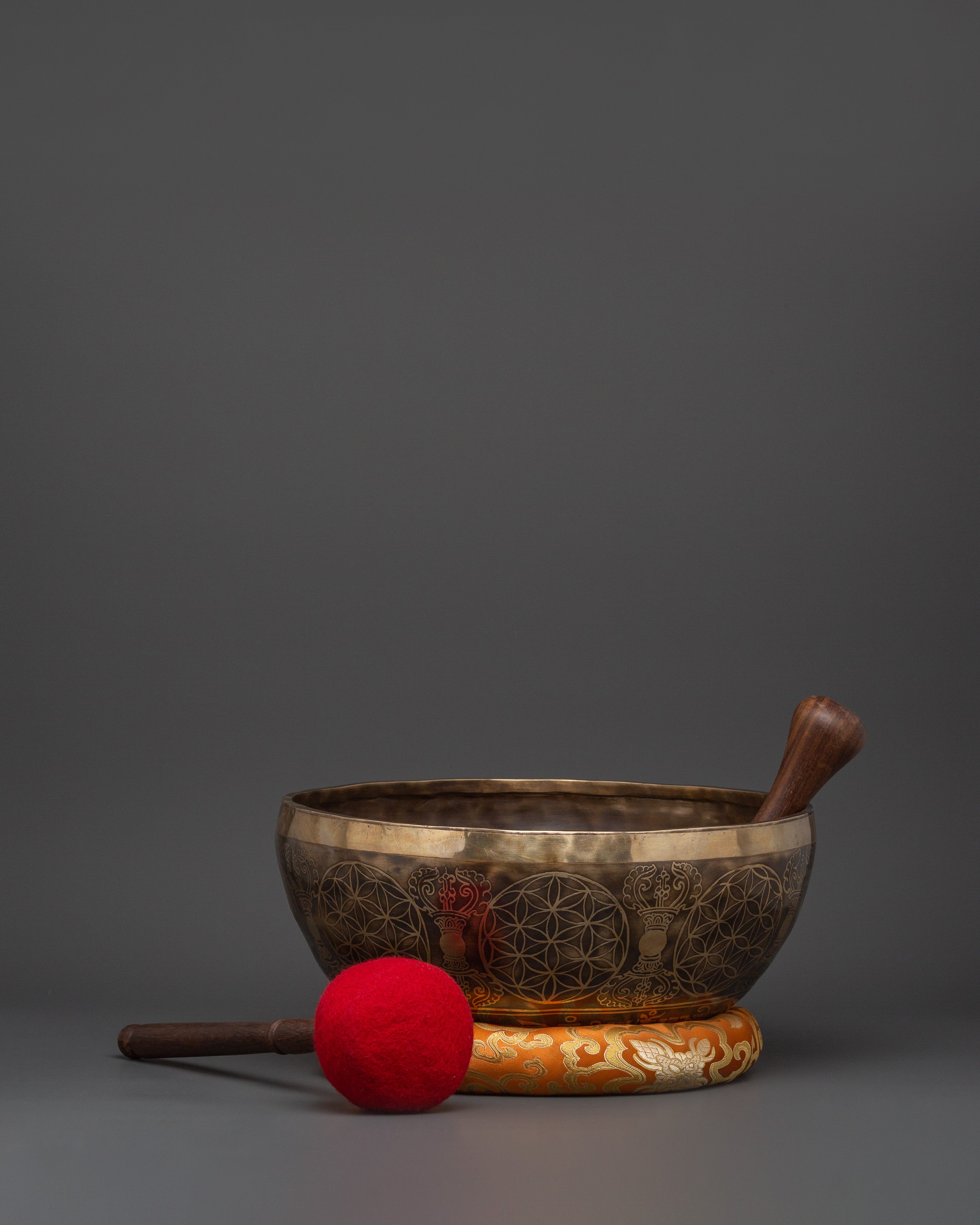 Handcrafted Brass Tibetan Singing Bowl | Sacred Flower of Life Design