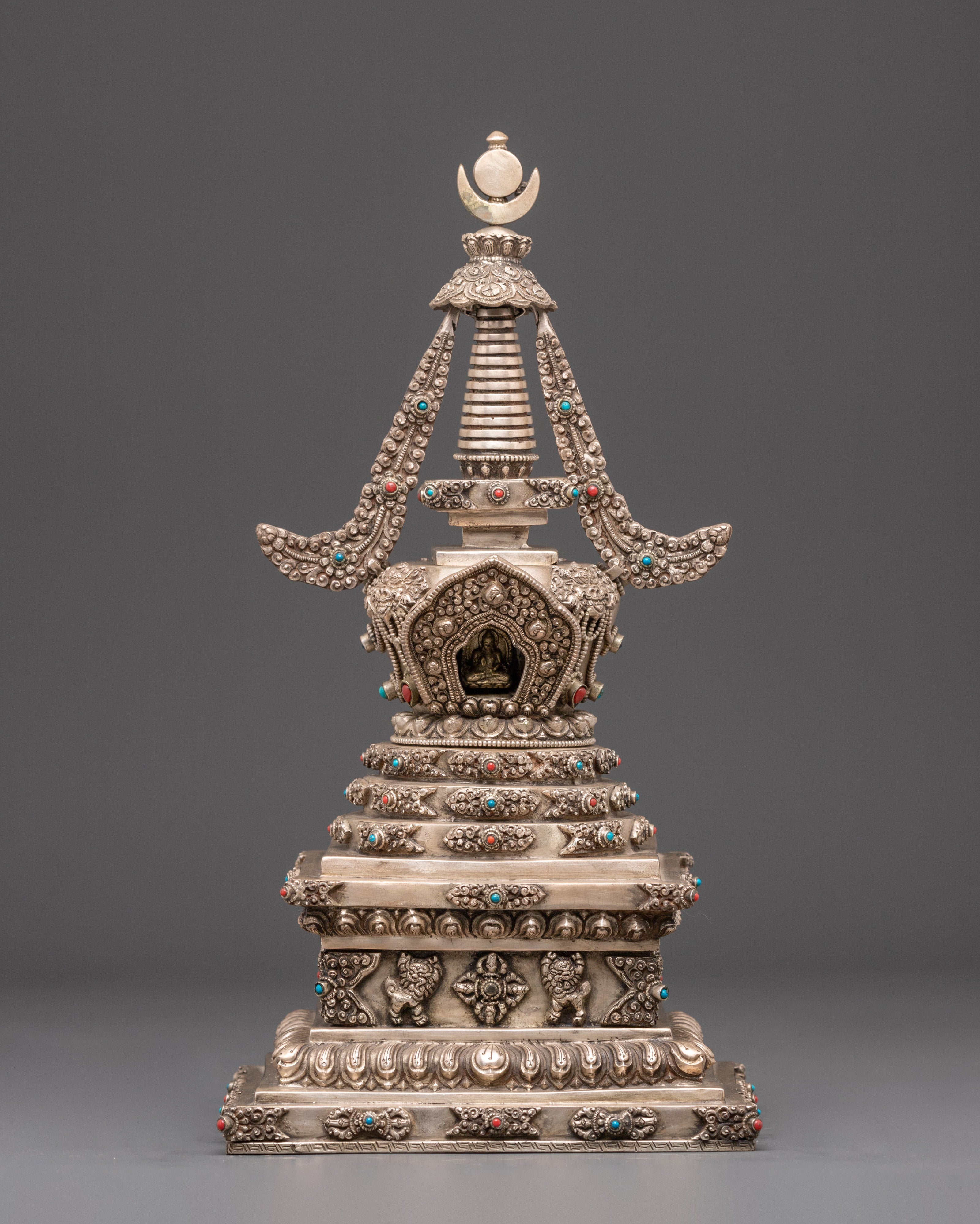 Silver Plated Buddhist Stupa | Symbol of Enlightenment