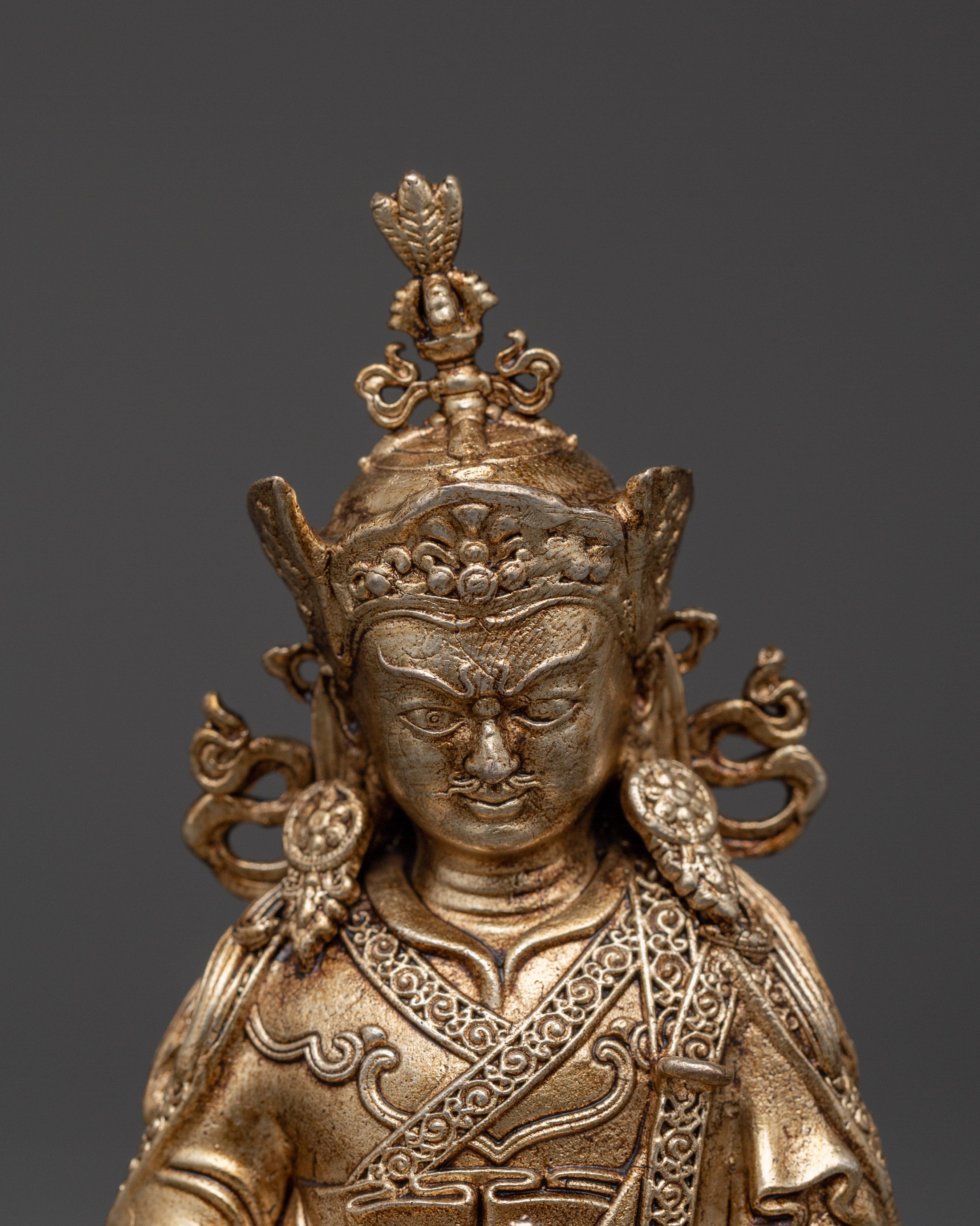 Gold-Plated Guru Rinpoche Statue in Copper | Sacred Sculpture