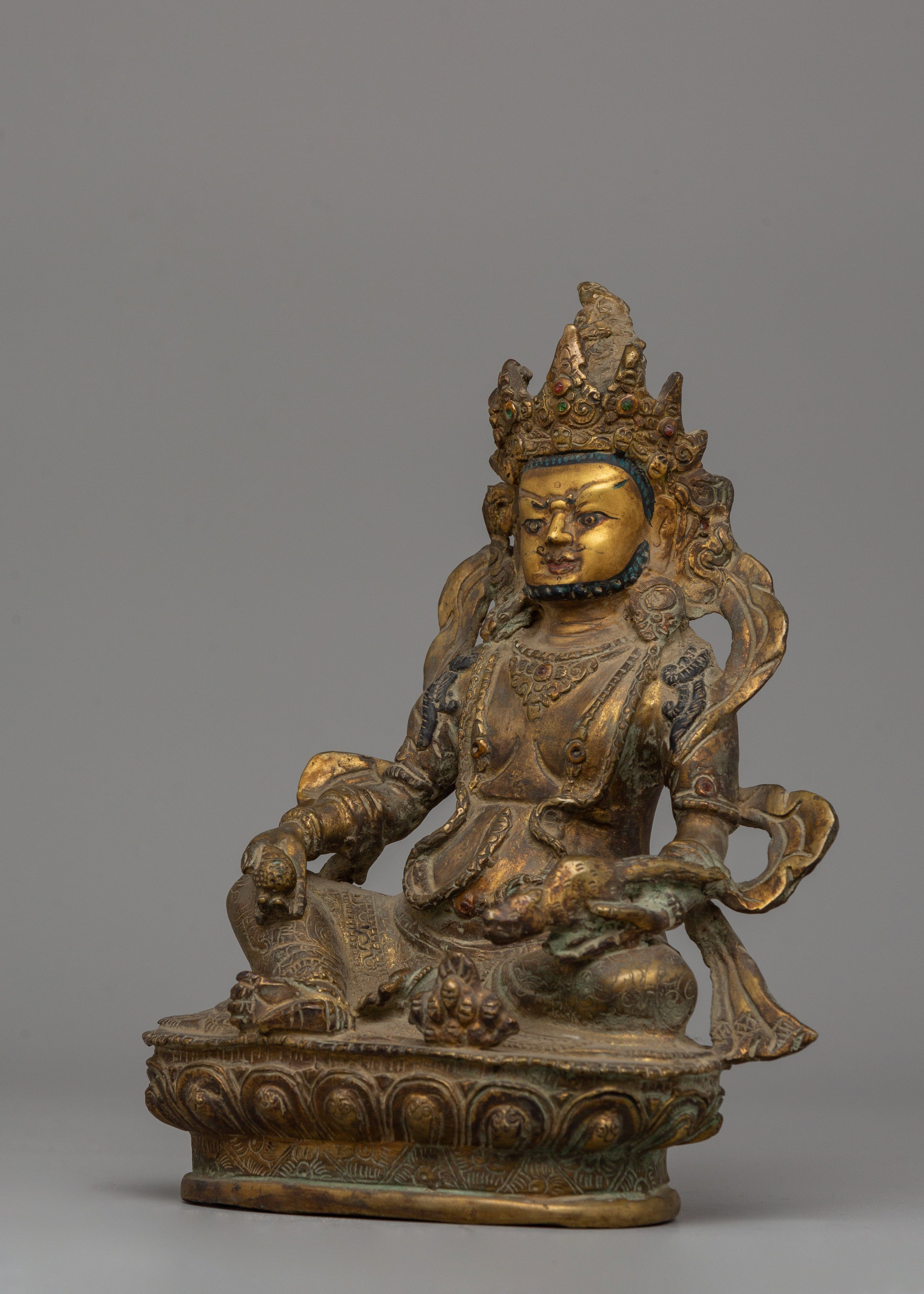 Dzambhala Wealth Buddha Statue | Handmade Gold-Plated Copper Statue for Abundance and Prosperity