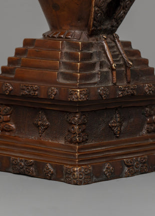 Buddhist Oxidized Copper Stupa |  Handmade Buddhist Symbol for Ritual and Decorative Use