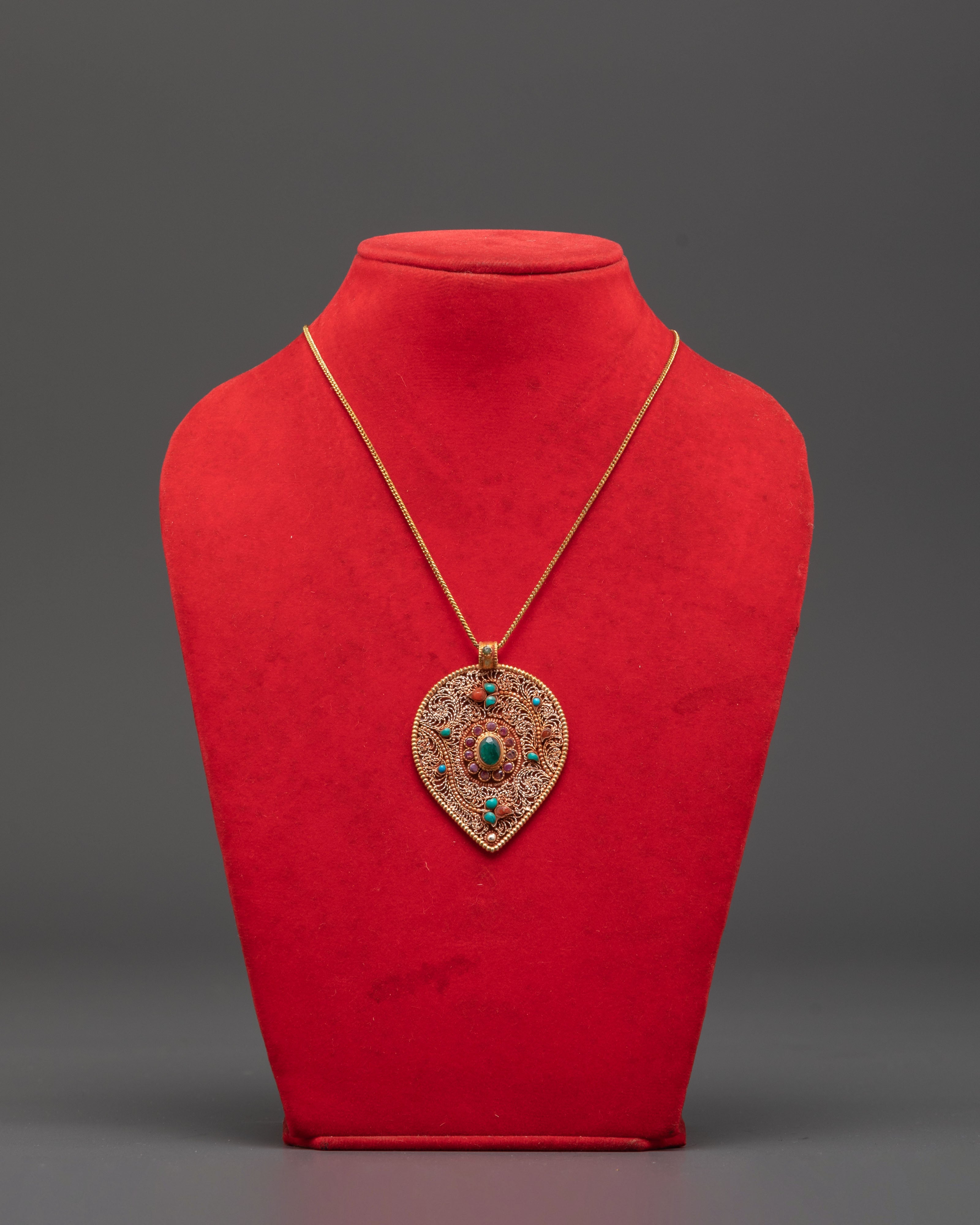 Silver Locket with Coral | Turquoise and Ruby