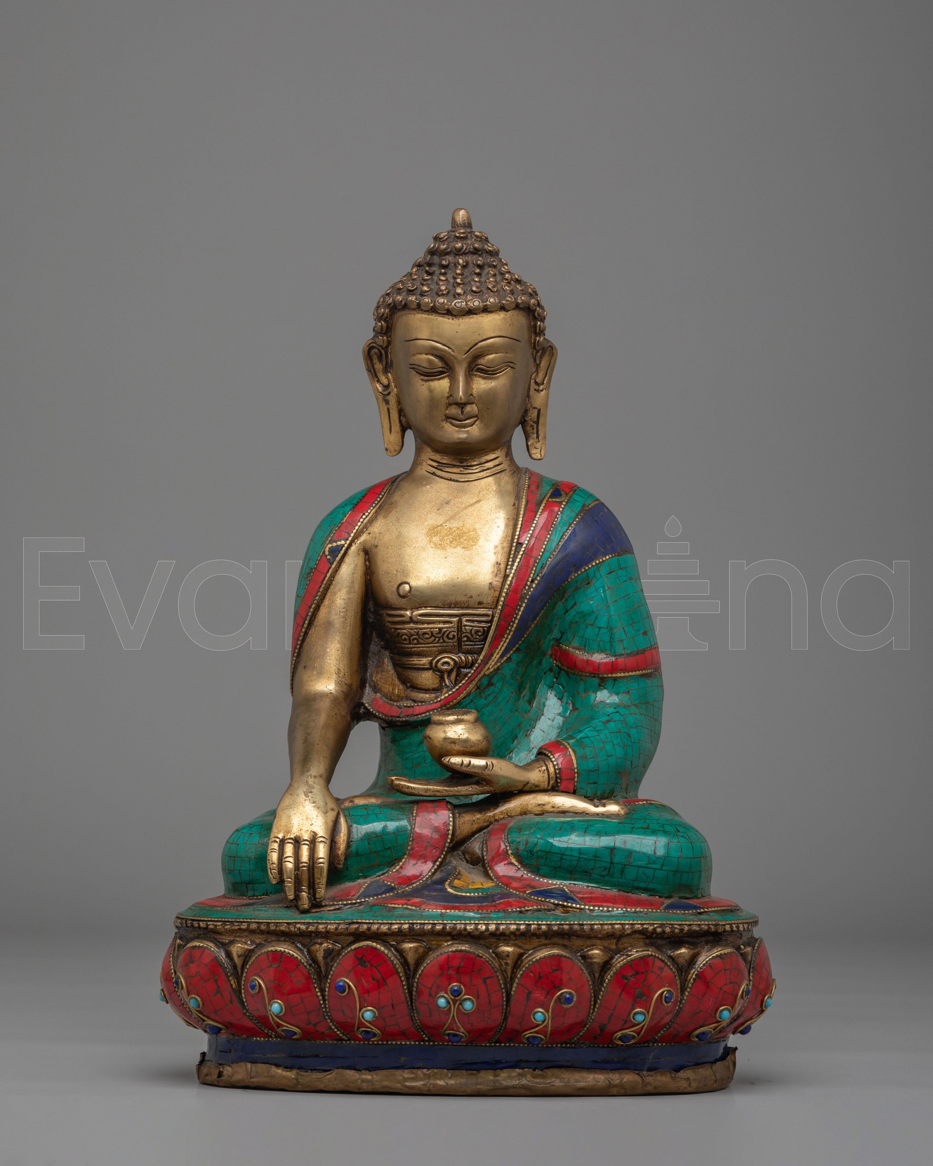 Scared Shakyamuni Buddha Statue | Handcrafted Brass Statue with Gemstones