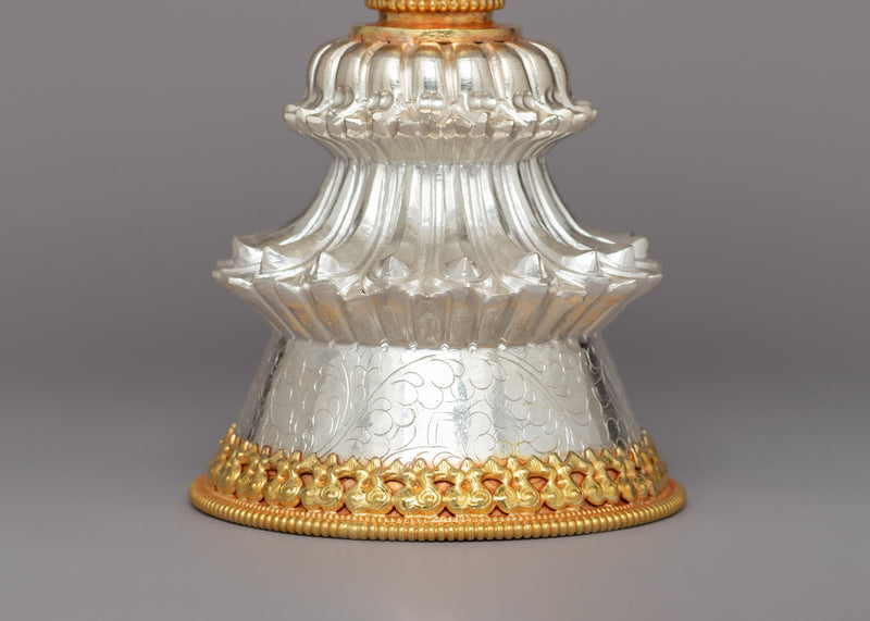 Handcrafted Silver and Gold Plated Butter Lamp Set | Buddhist Prayer Lamp