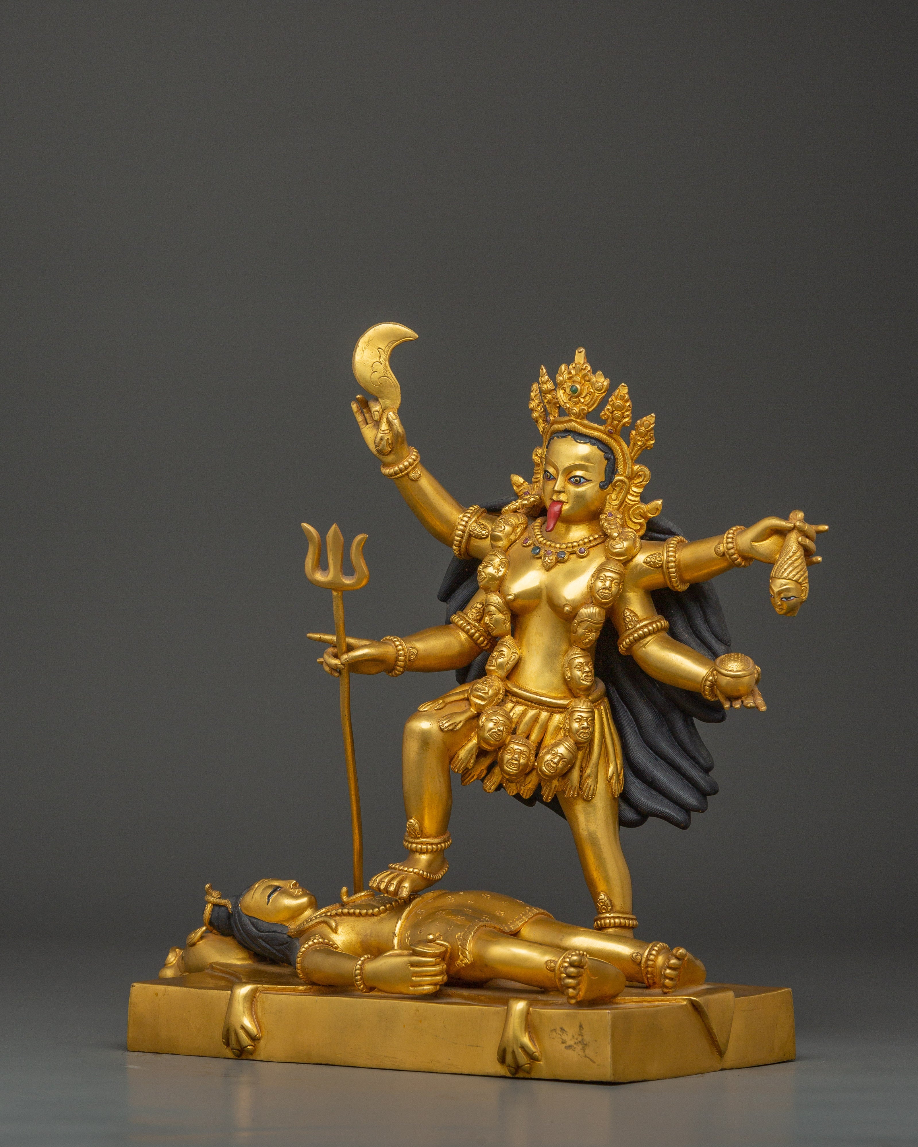 Copper Mahakali Statue | Copper Body with Gold Plating