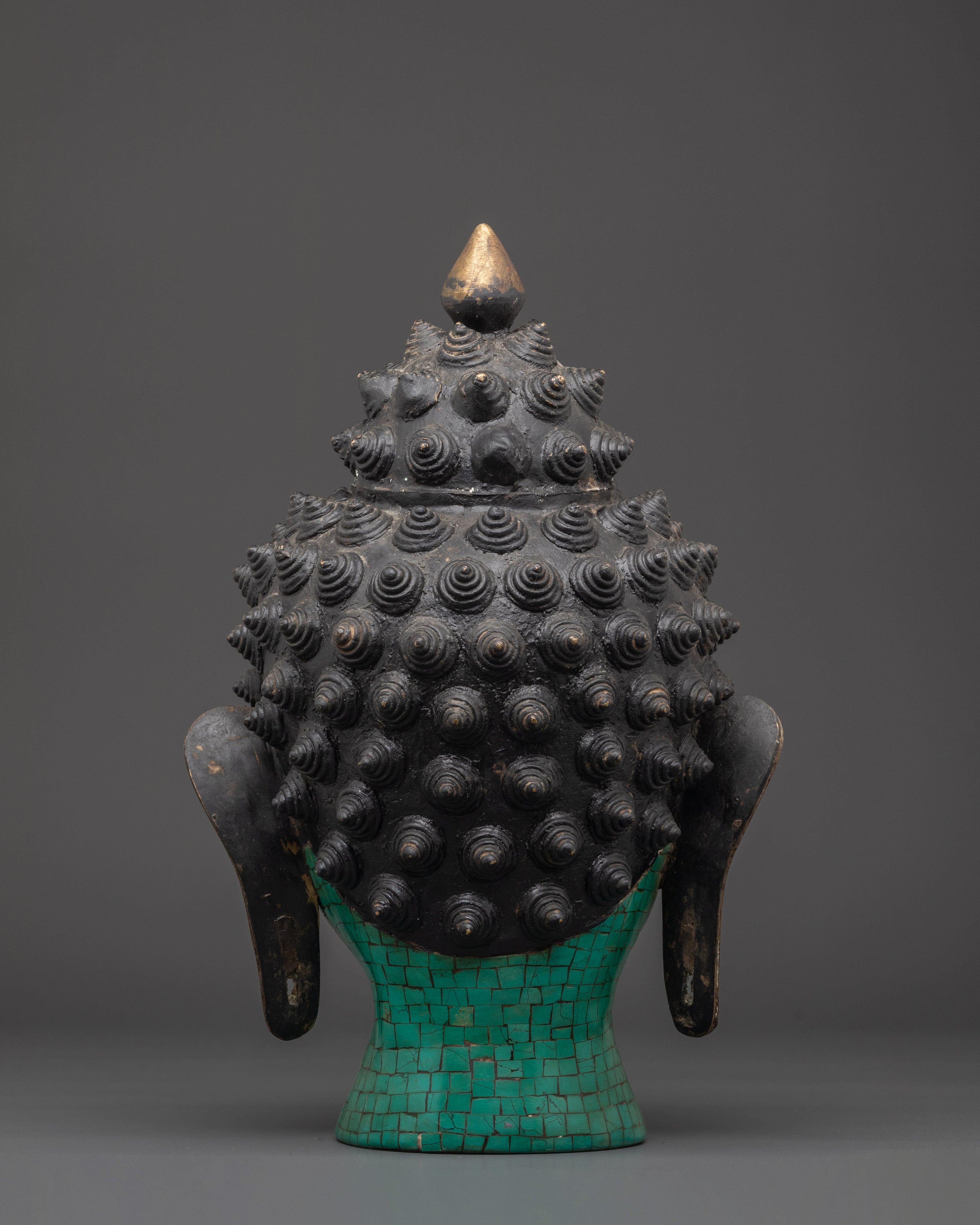 Turquoise Buddha Head Statue | Coral and Turquoise Inlaid