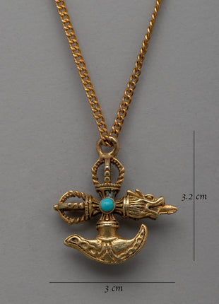 Traditional Tibetan Buddhist Kartika Vajra Khatang Locket | Sacred Turquoise Pendant