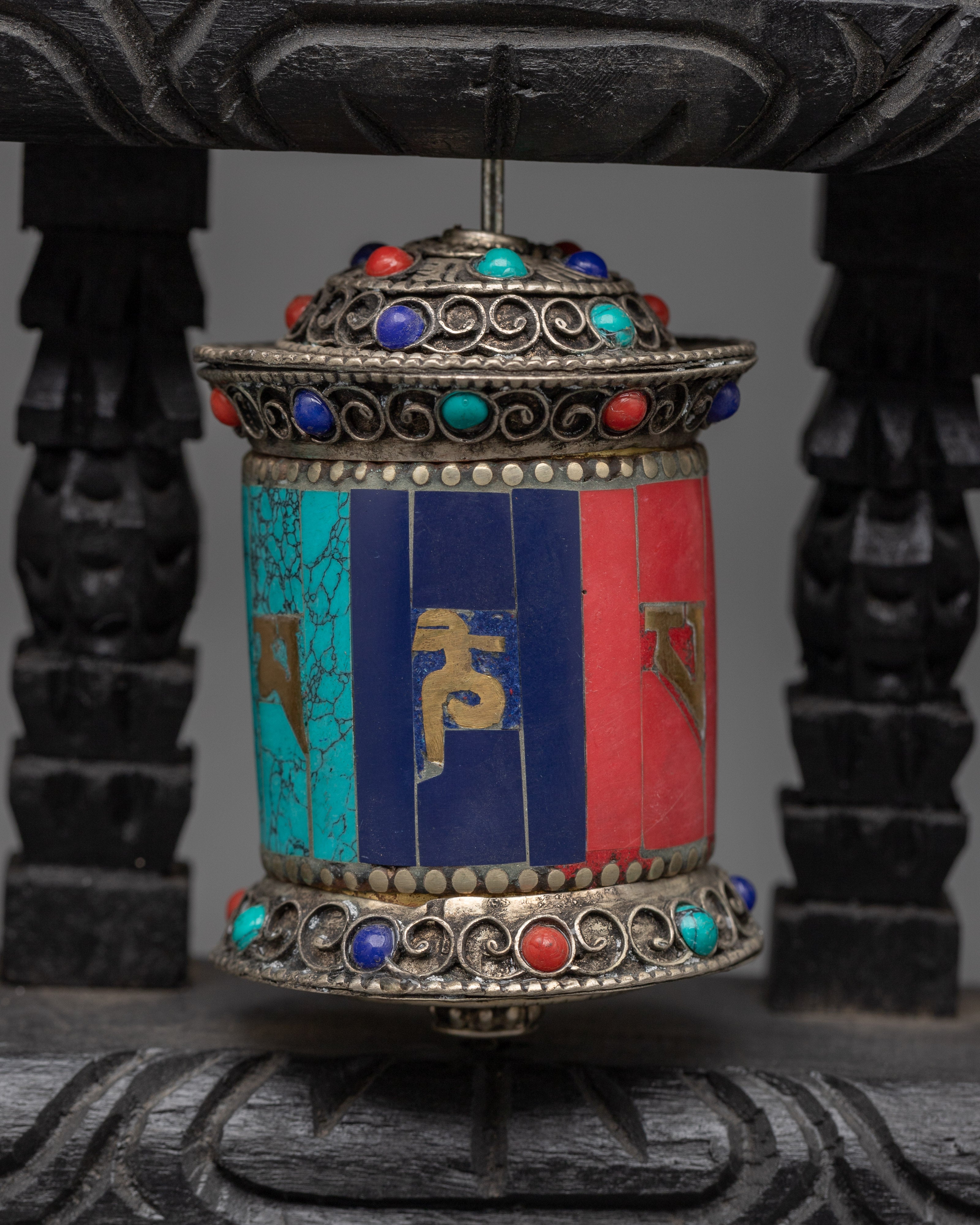 Tibetan Triple Prayer Wheel Set | Spiritual Buddhist Decor