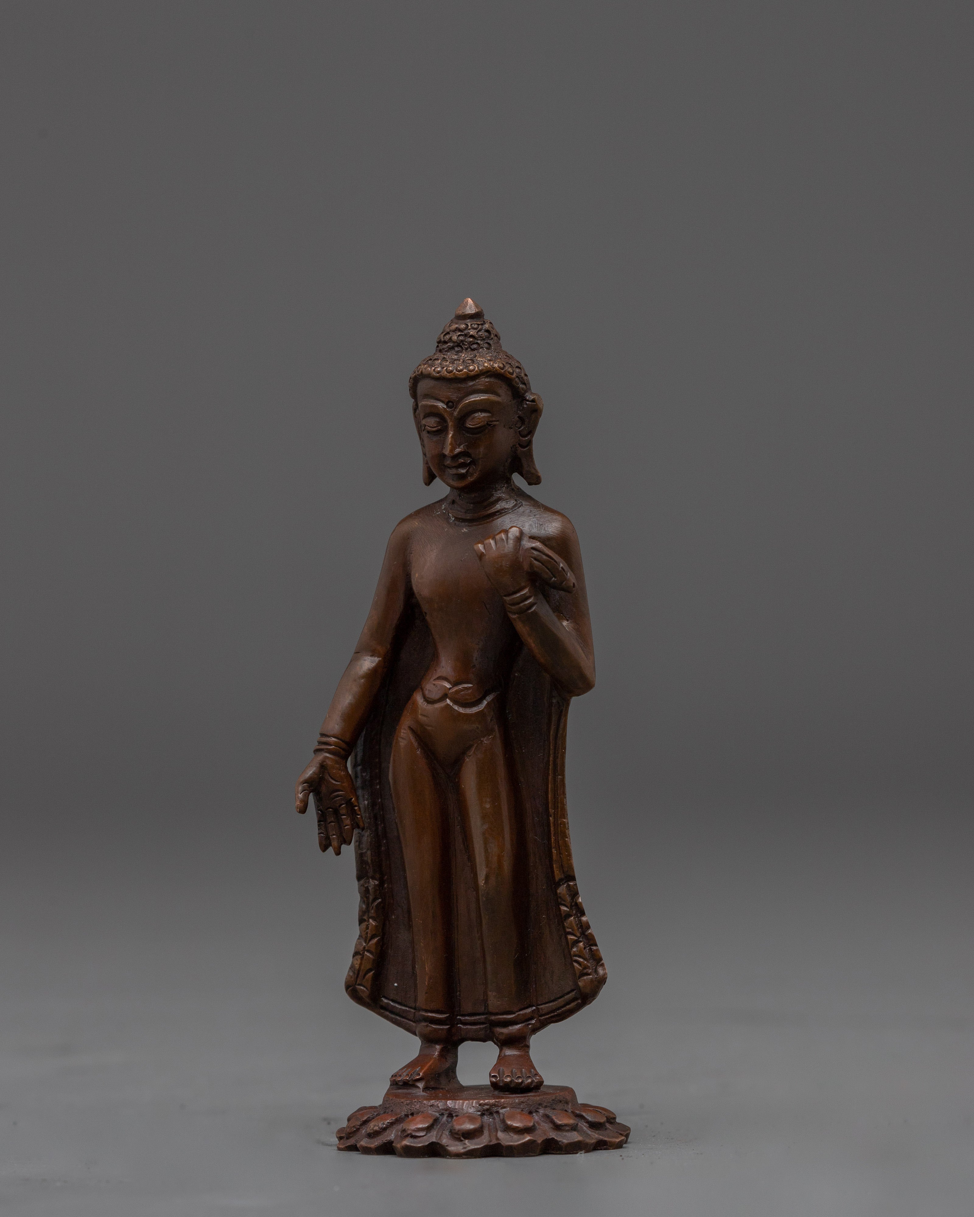 Oxidized Copper Dipankara Buddha | Standing Enlightened Being in Copper