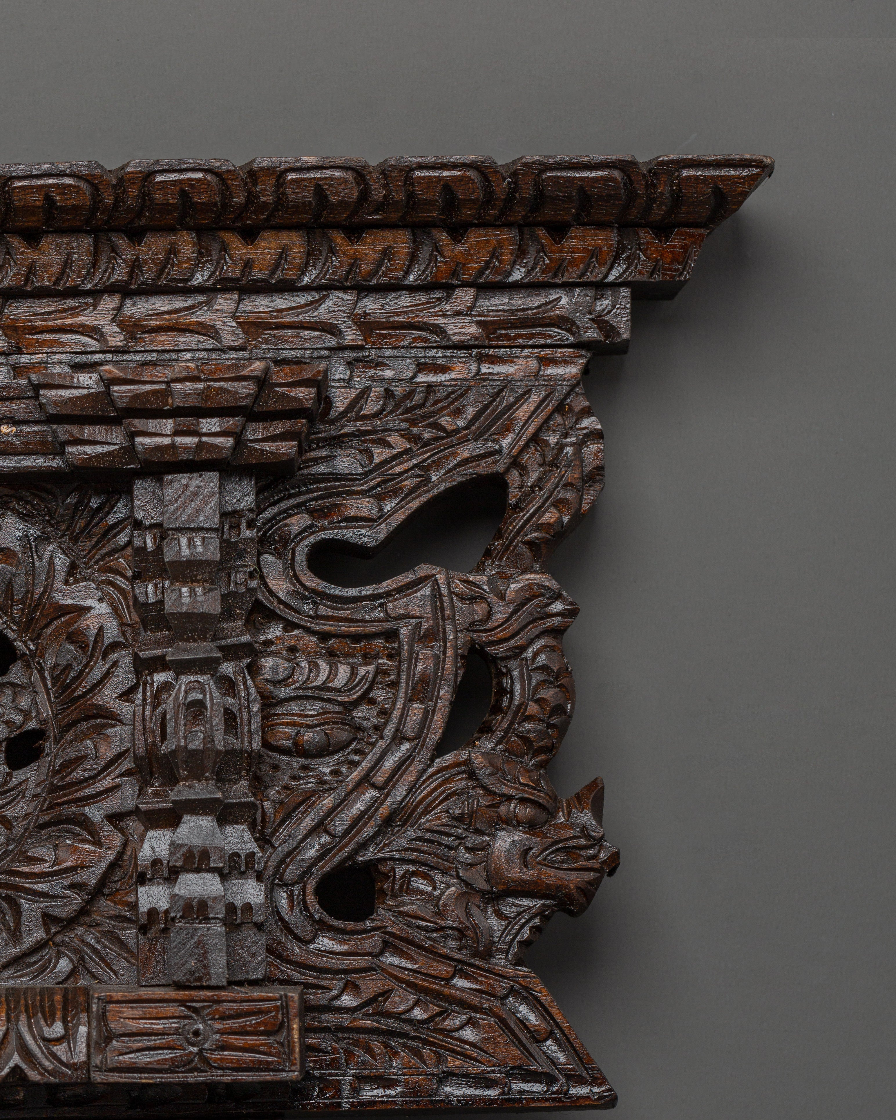 Nepalese Temple-Style Wall Décor | Hand-Carved Wooden Temple Art