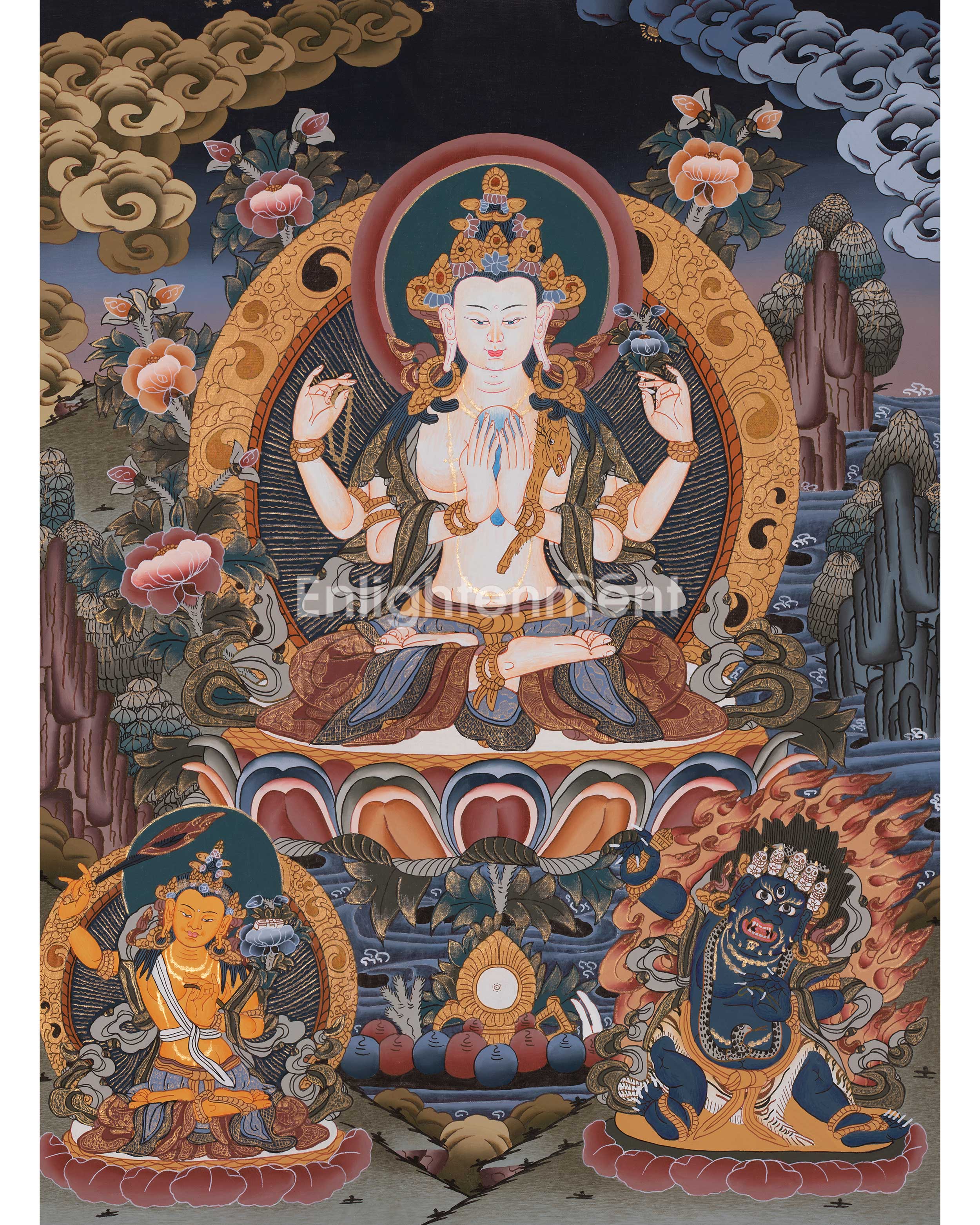 Original Hand-Painted Chenrezig Tibetan Thangka | Avalokiteshvara Painting