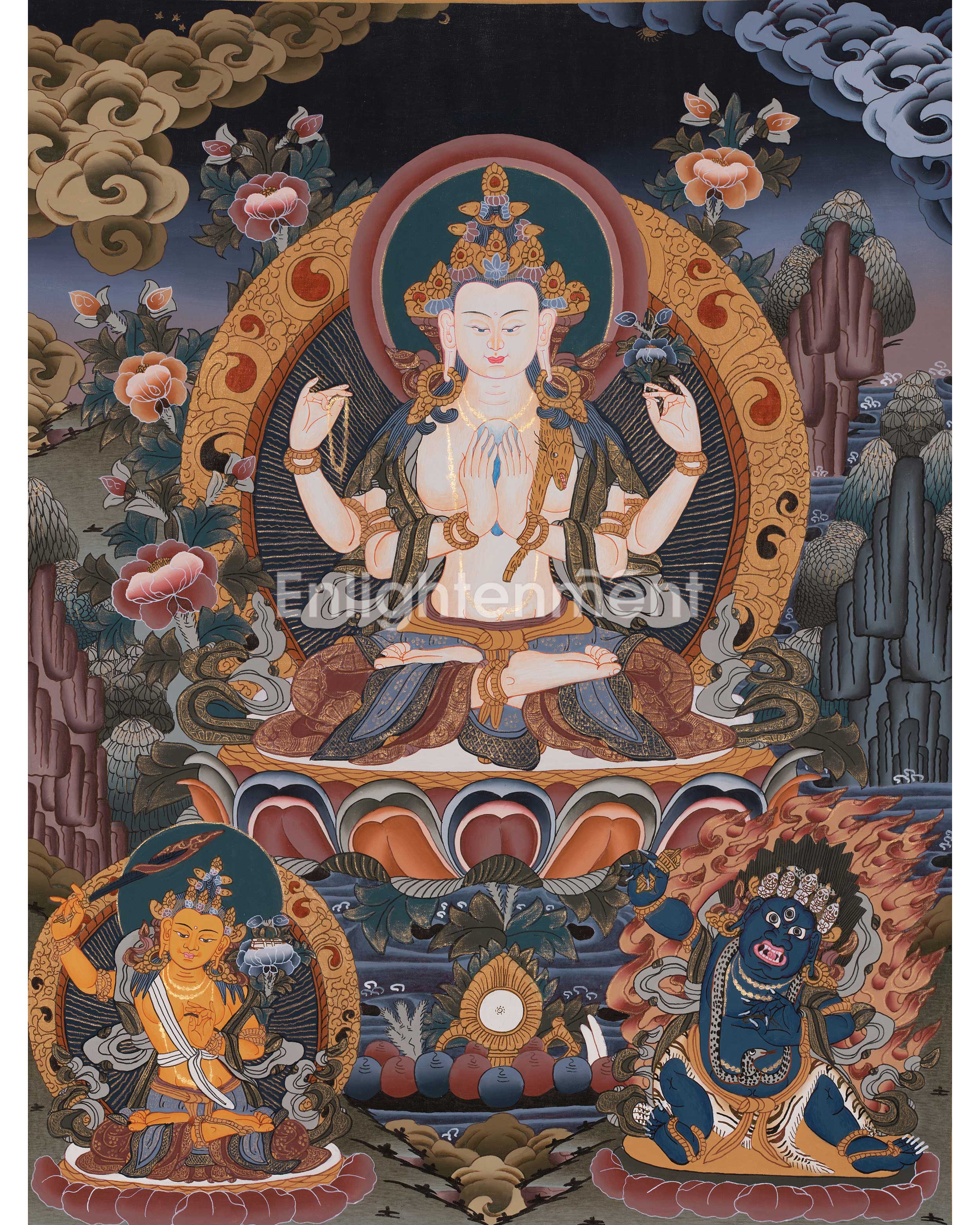 Original Hand-Painted Chenrezig Tibetan Thangka | Avalokiteshvara Painting