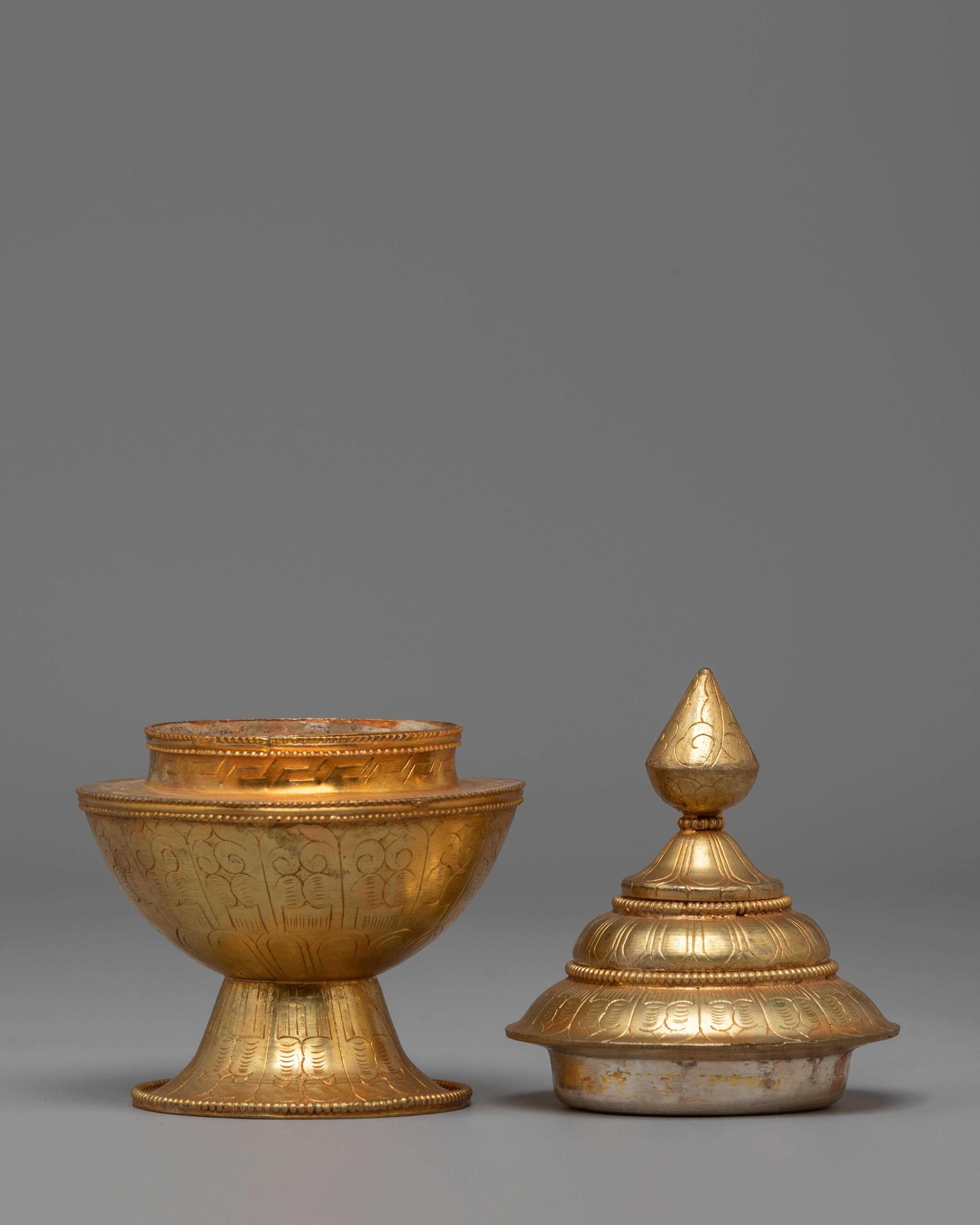 Sacred Gold-Plated Ritual Rice Pot | Handcrafted Copper Offering Vessel