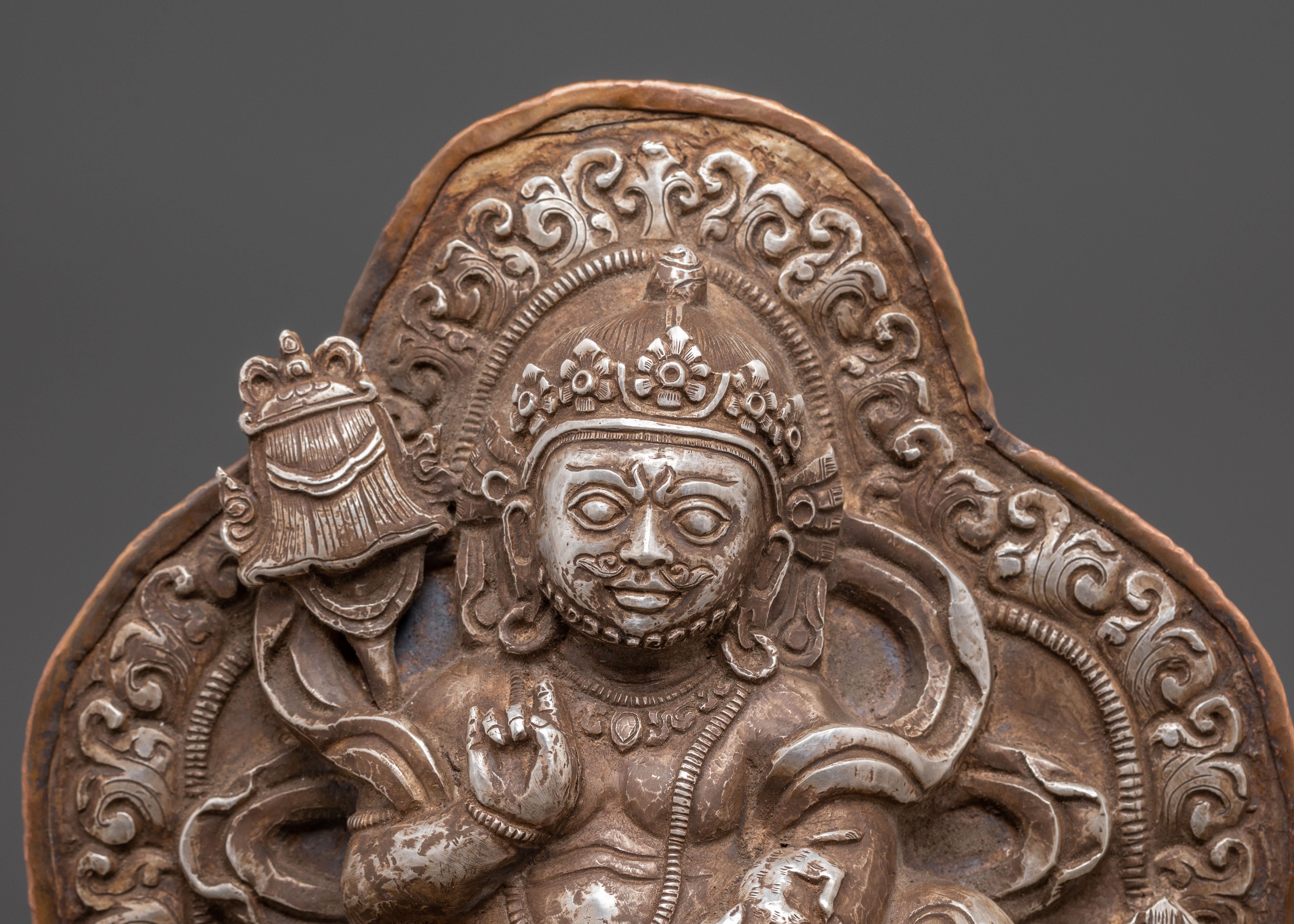 Sacred Namtoshe Wall Hanging | Tibetan Silver Protector Deity Art for Sacred Decor