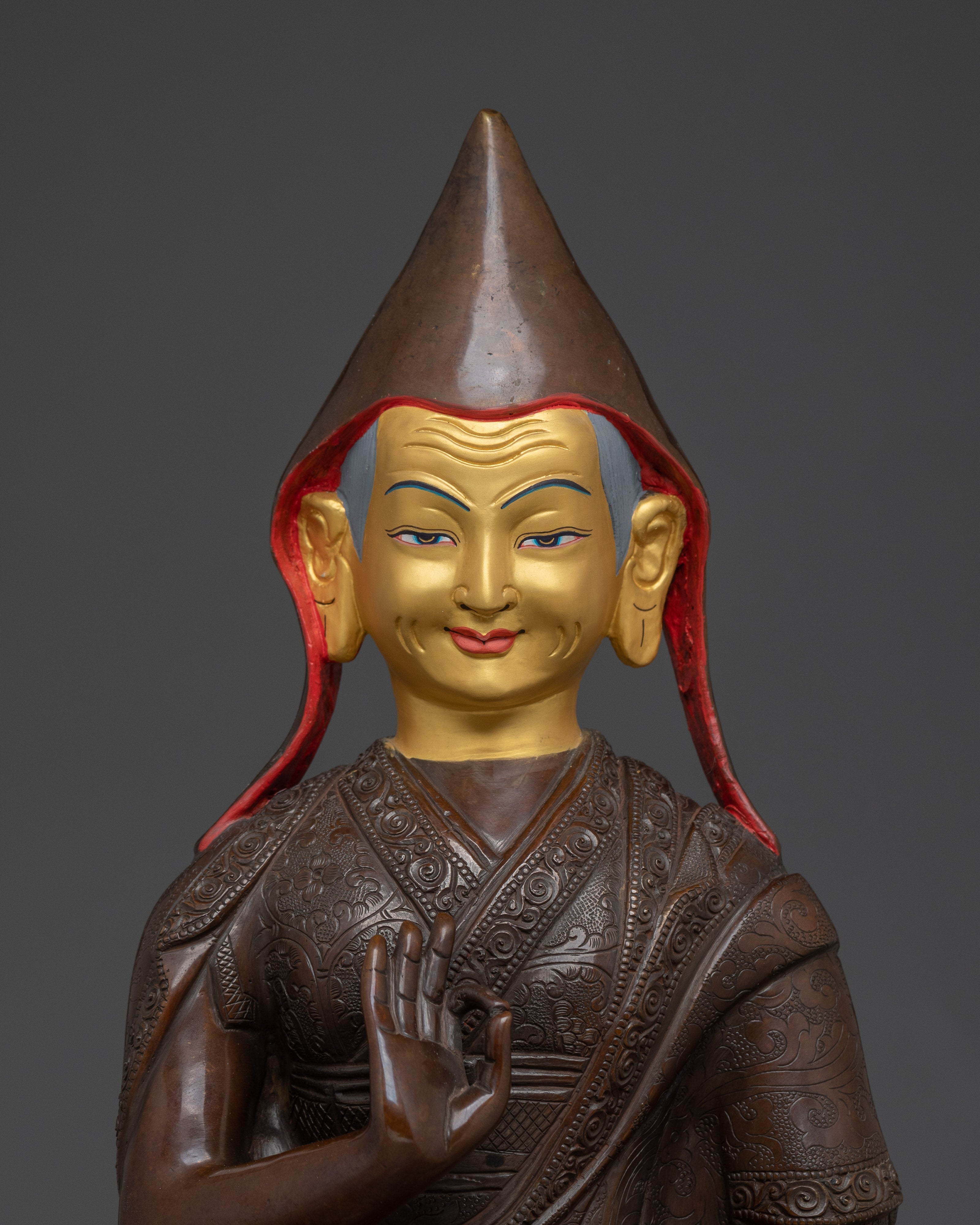 Oxidized Tsongkhapa Set Statue | Himalayan Handcrafted Sculpture